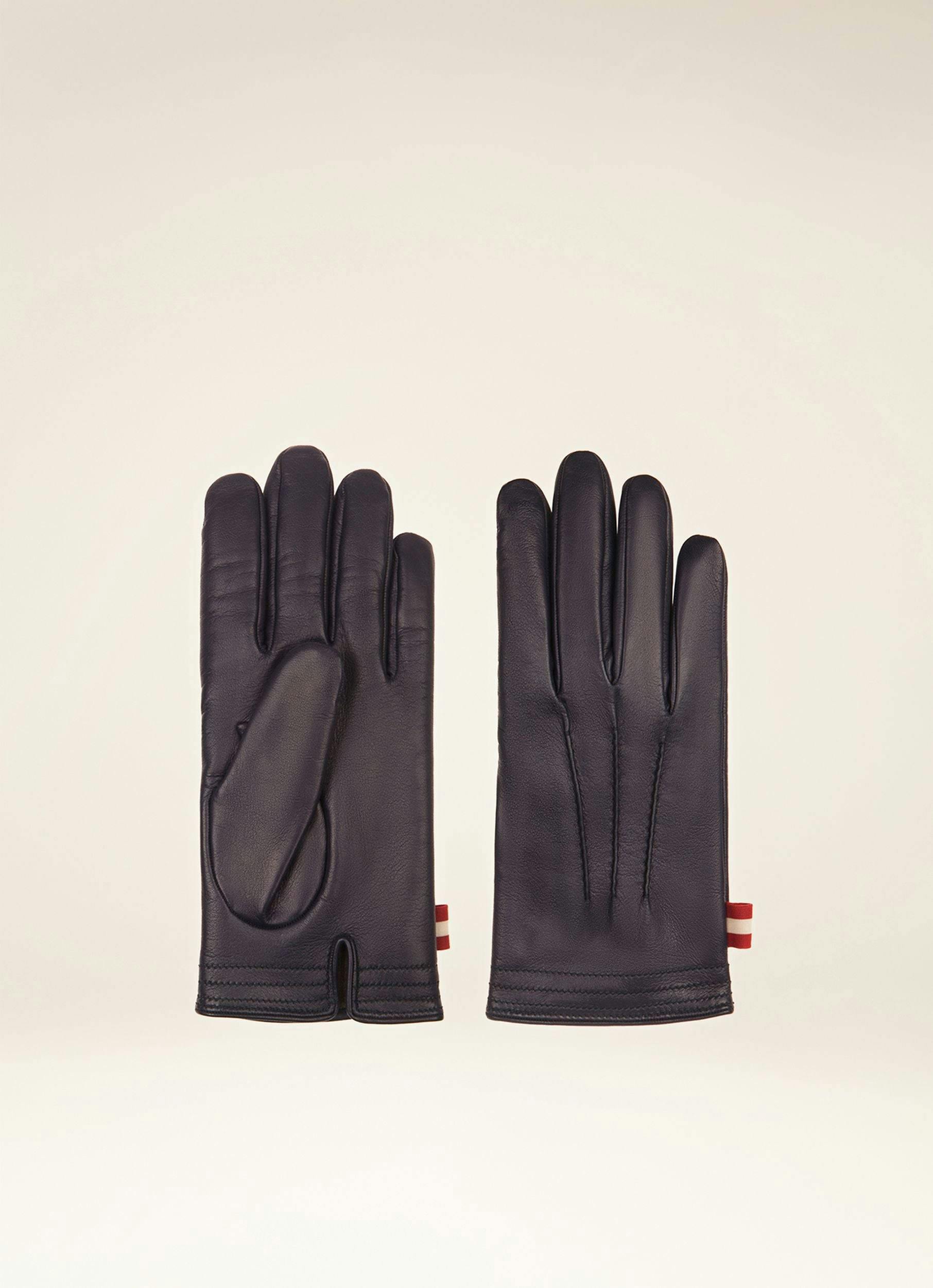 Leather Gloves In Navy - Men's - Bally - 01