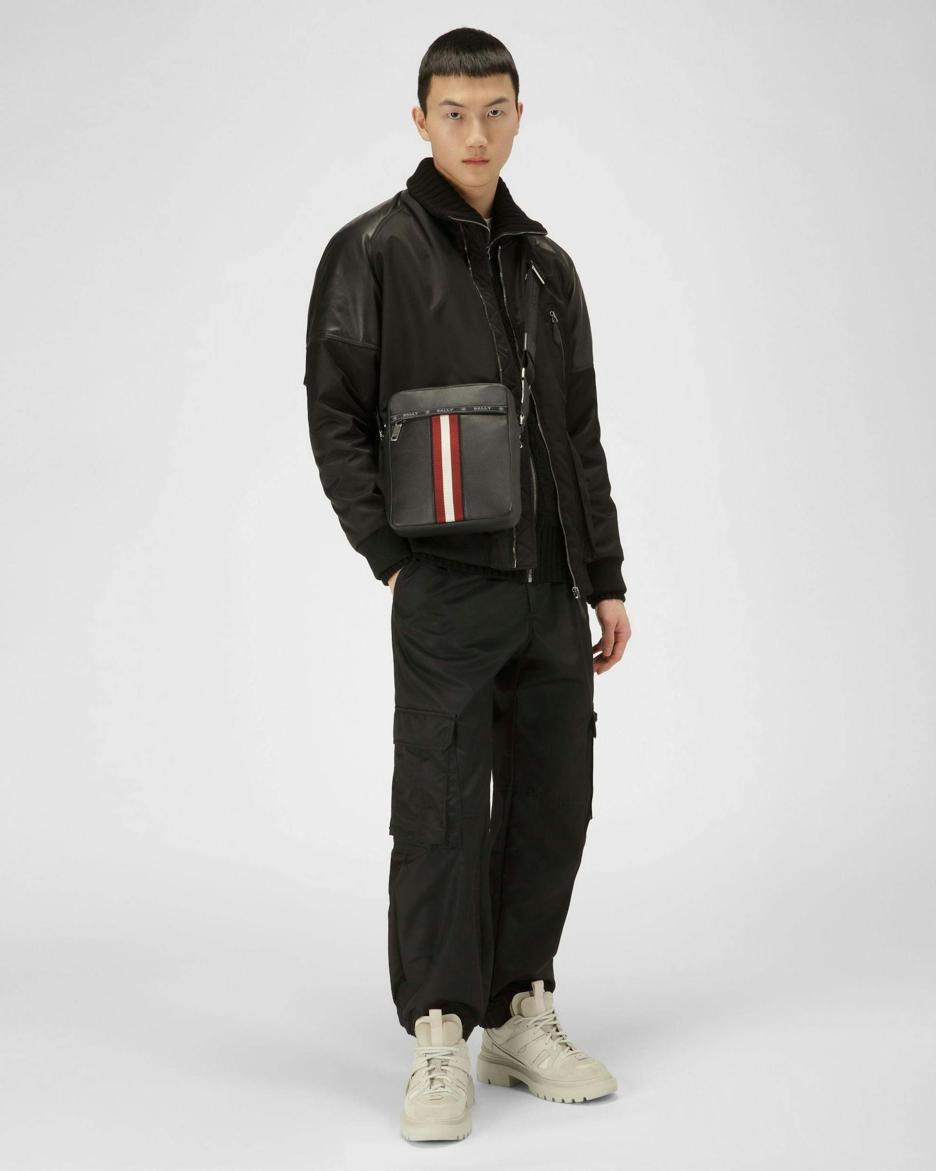 Men's Holm Leather Crossbody Bag In Black | Bally | On Model Front