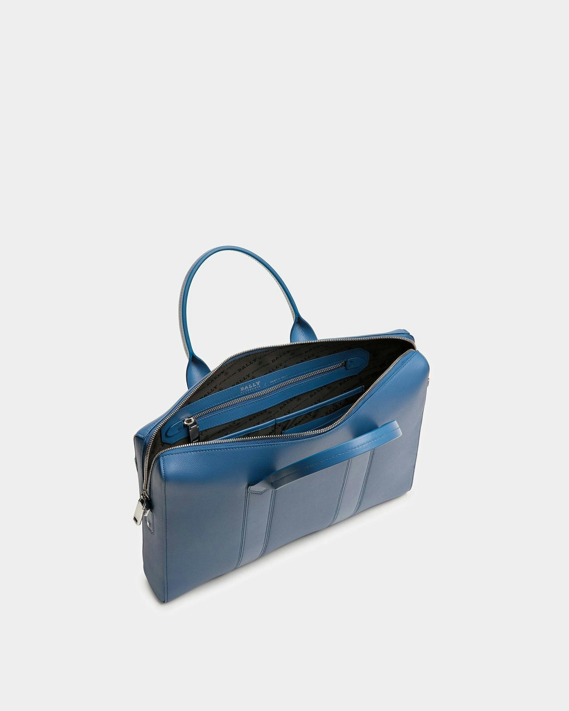 Elter Leather Business Bag In Blue Neon - Men's - Bally - 04