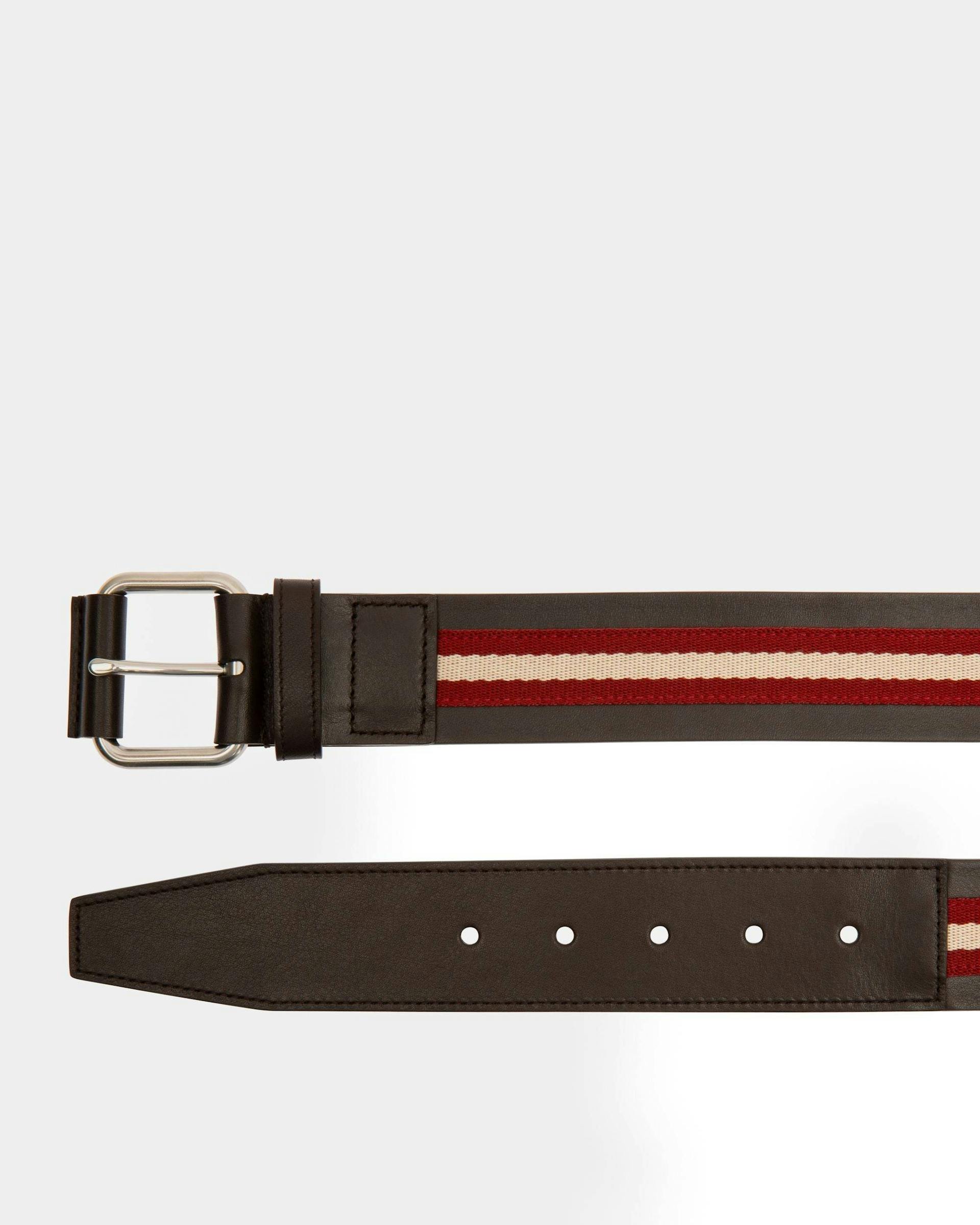 Casual 35mm Belt In Black And Red Fabric And Leather - Men's - Bally - 02