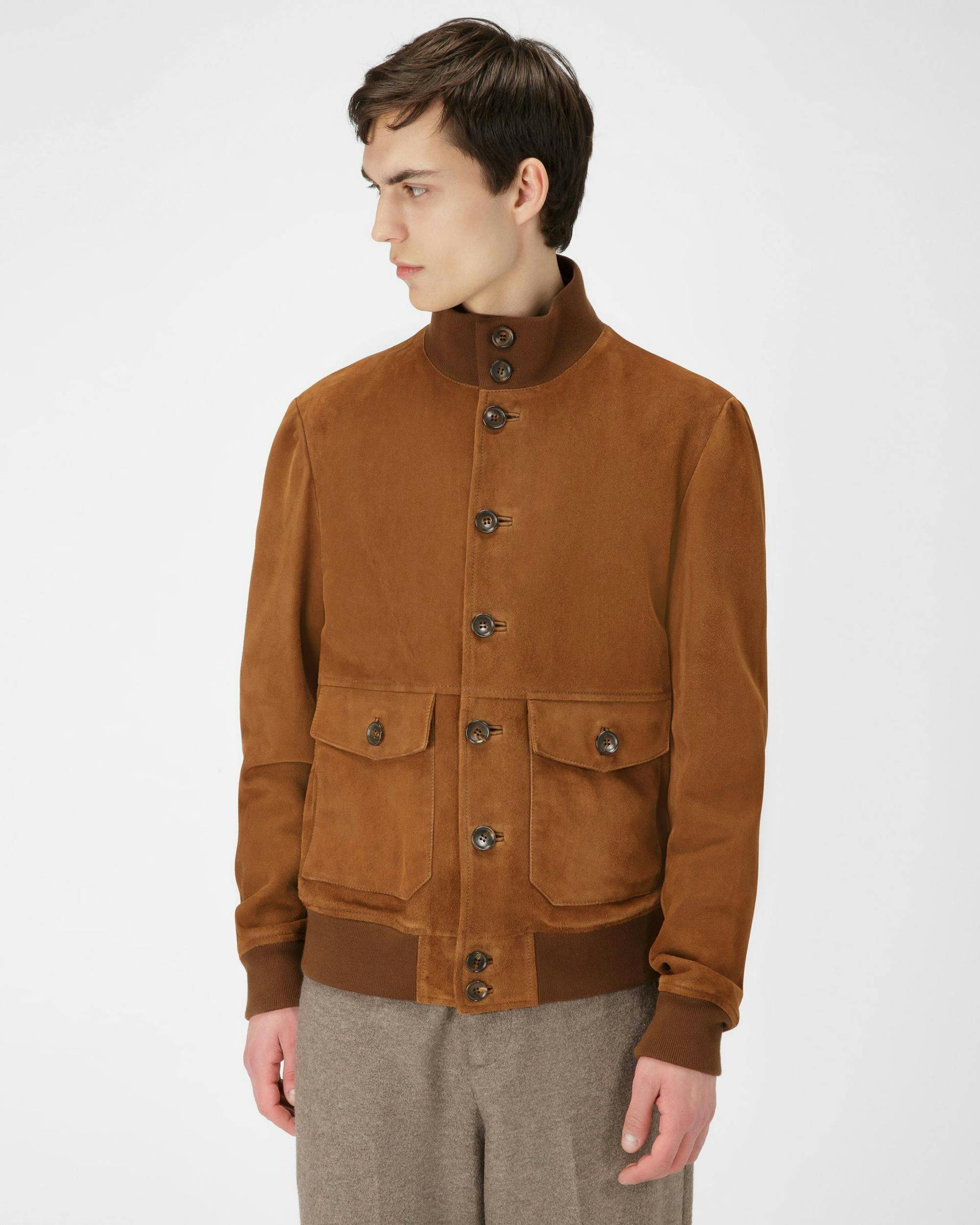 Suede Leather Bomber Jacket  In Brown - Men's - Bally - 03