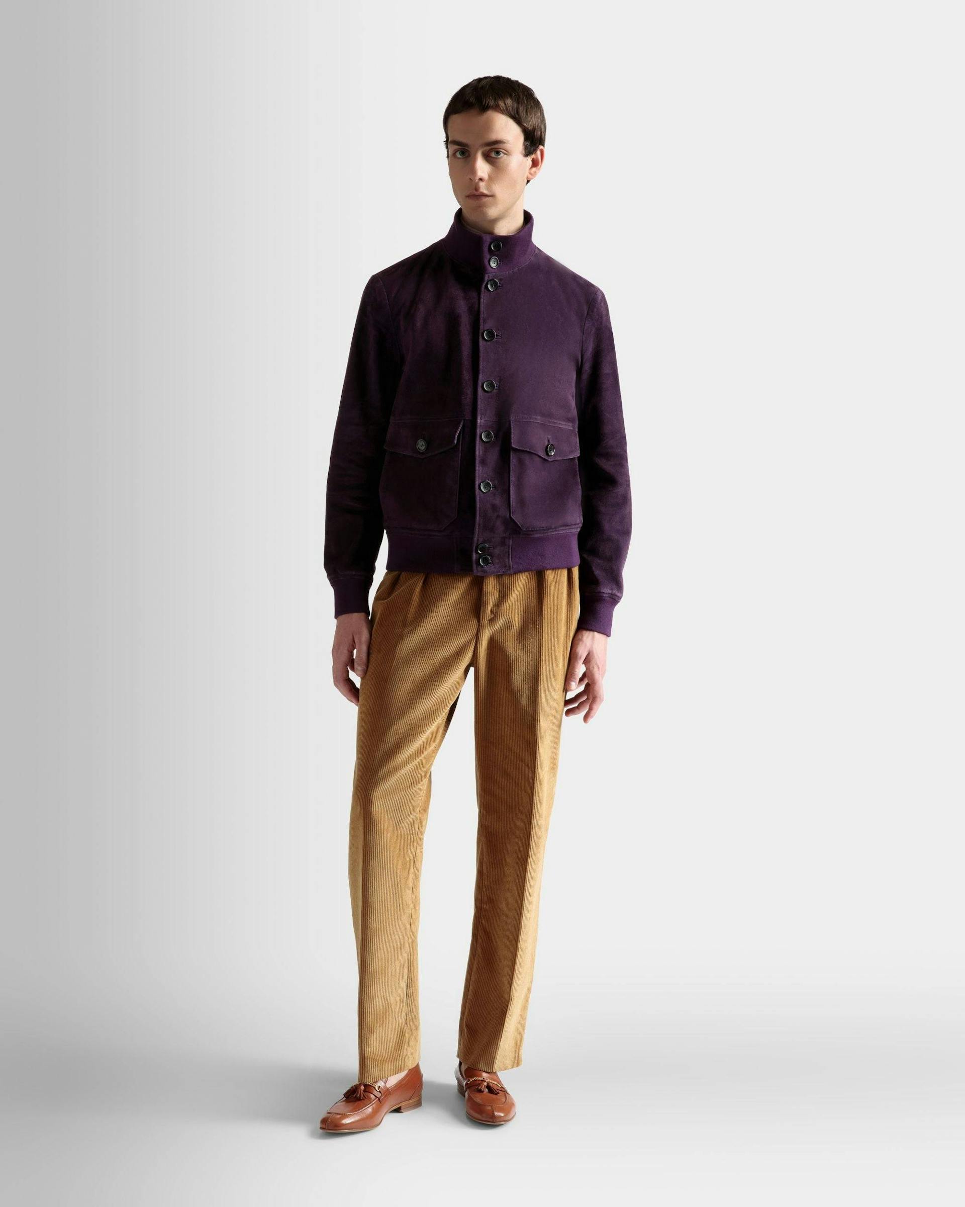 High Neck Bomber Jacket In Orchid Suede - Men's - Bally - 02