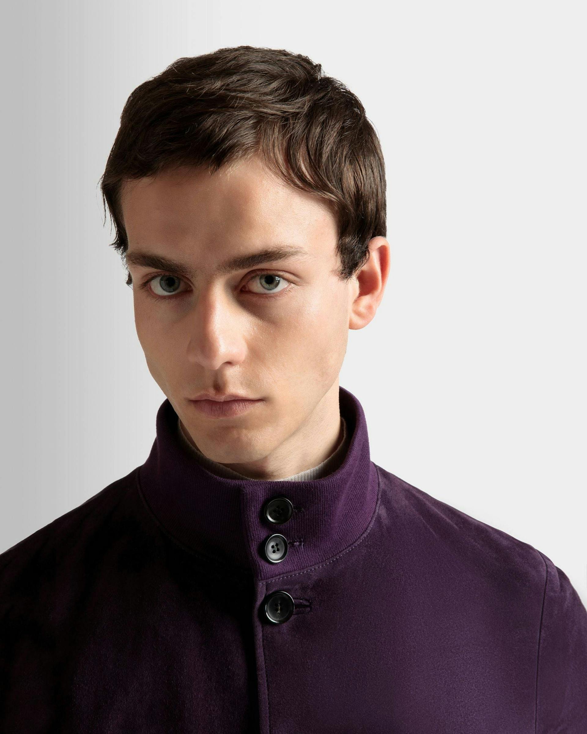 High Neck Bomber Jacket In Orchid Suede - Men's - Bally - 04