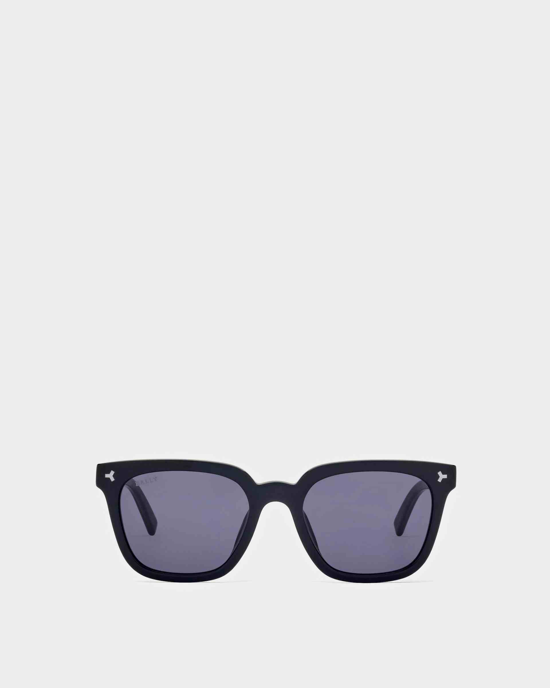 Eben Acetate Sunglasses In Shiny Black & Smoke Blue Lens - Men's - Bally