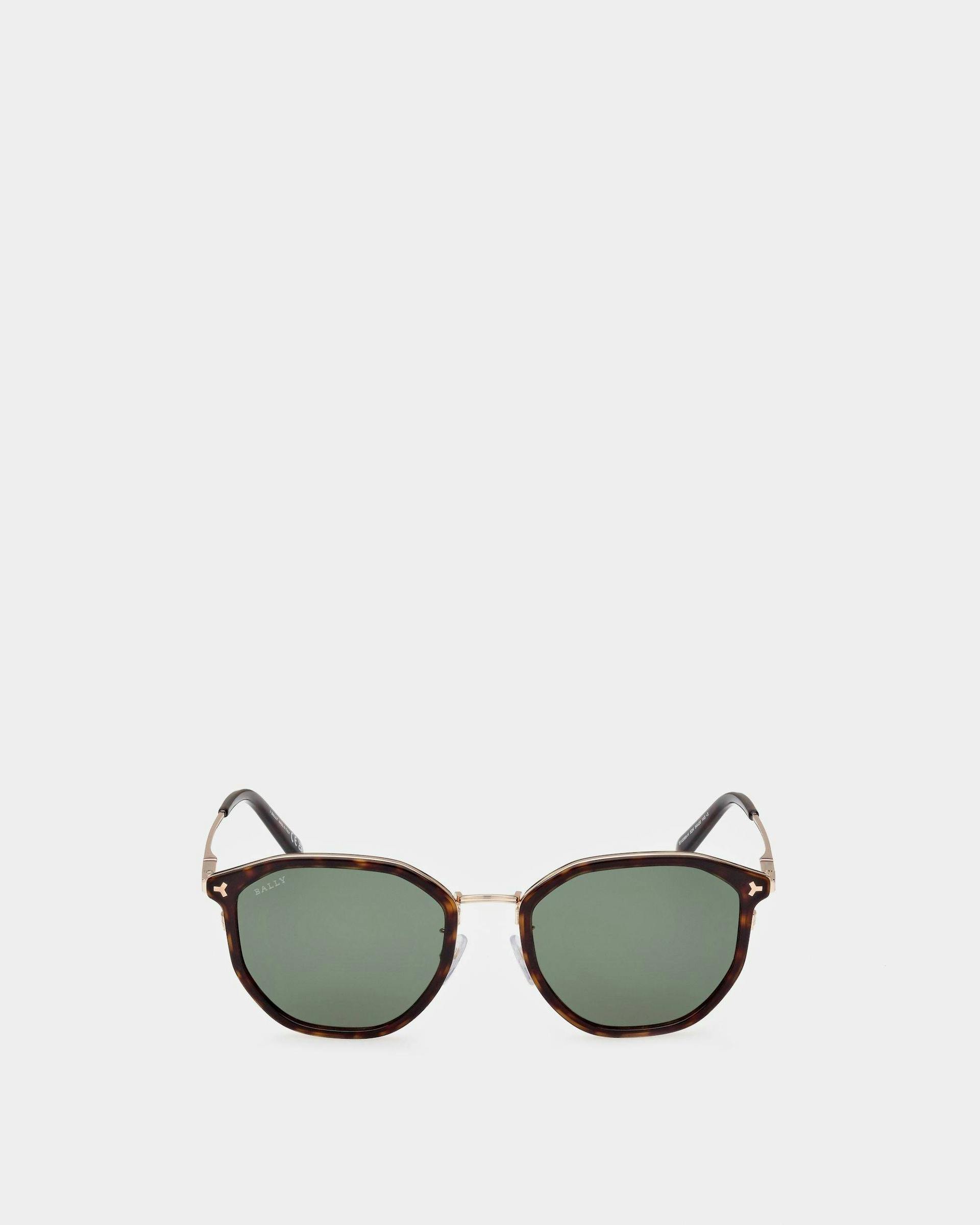Languard Metal & Acetate Sunglasses In Havana Brown & Green Lenses - Men's - Bally - 01