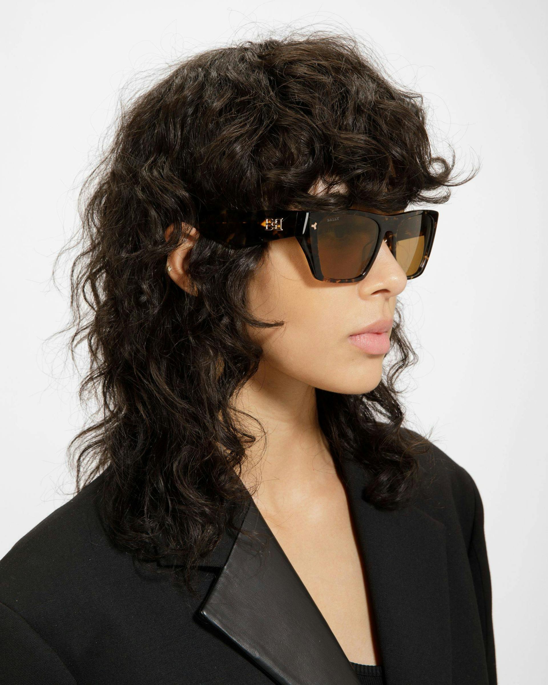 Ashley Geometric Full Rim Sunglasses In Dark Havana Brown - Women's - Bally - 02