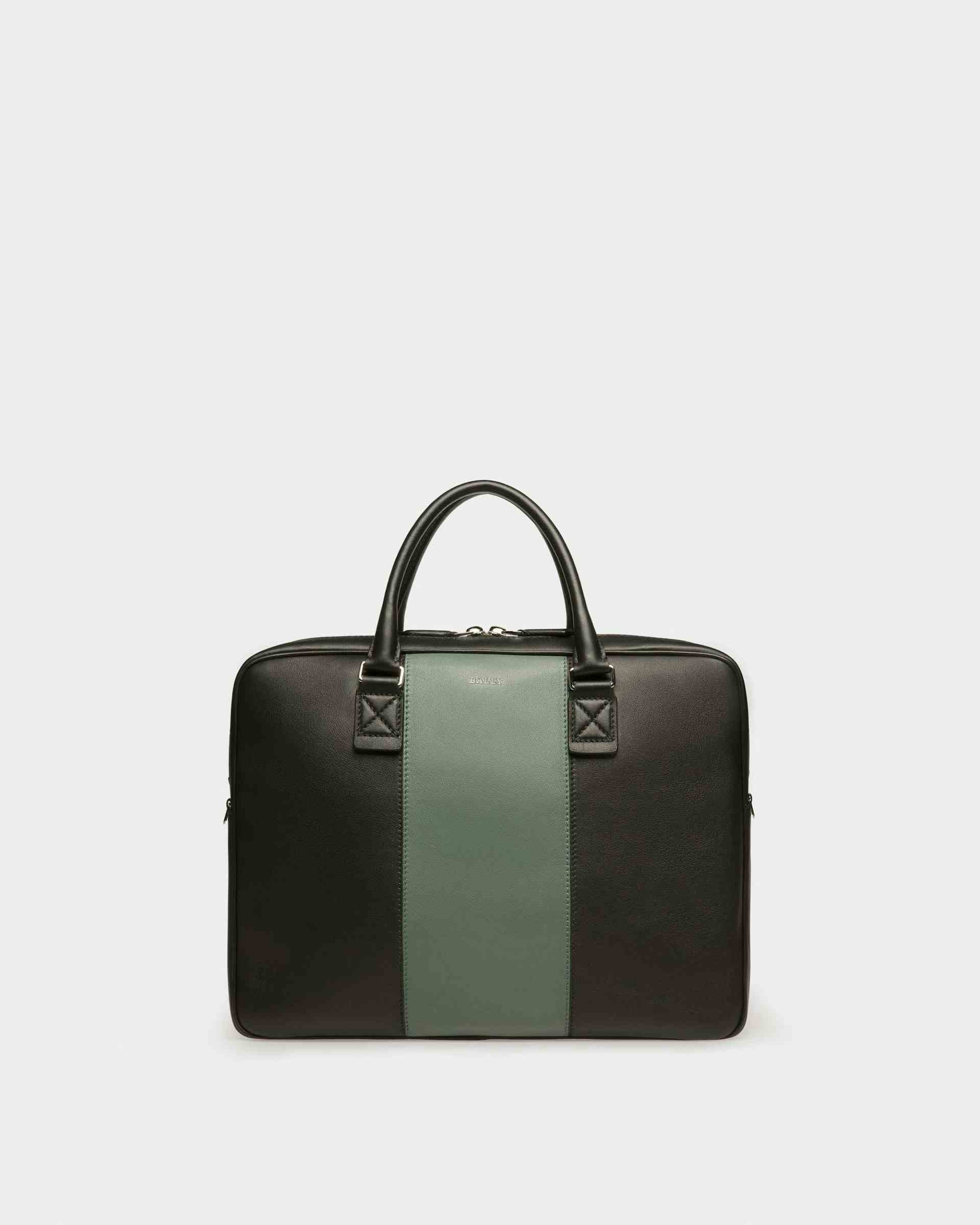 Hesines Leather Business Bag In Black & Green - Men's - Bally