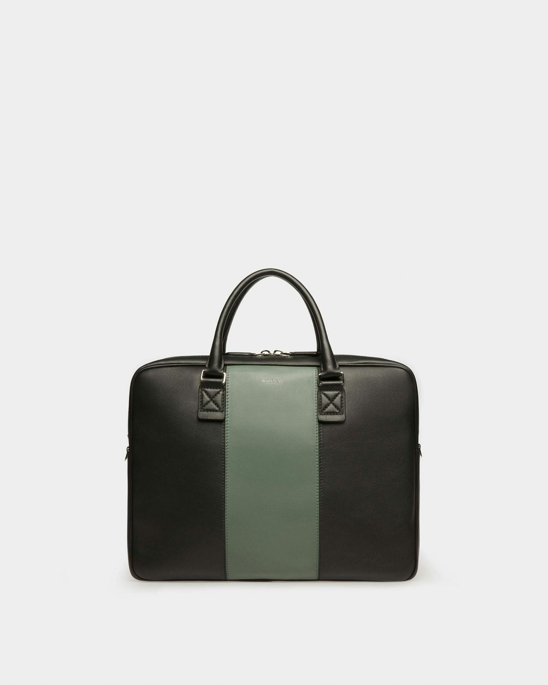 Hesines Leather Business Bag In Black & Green - Men's - Bally - 01