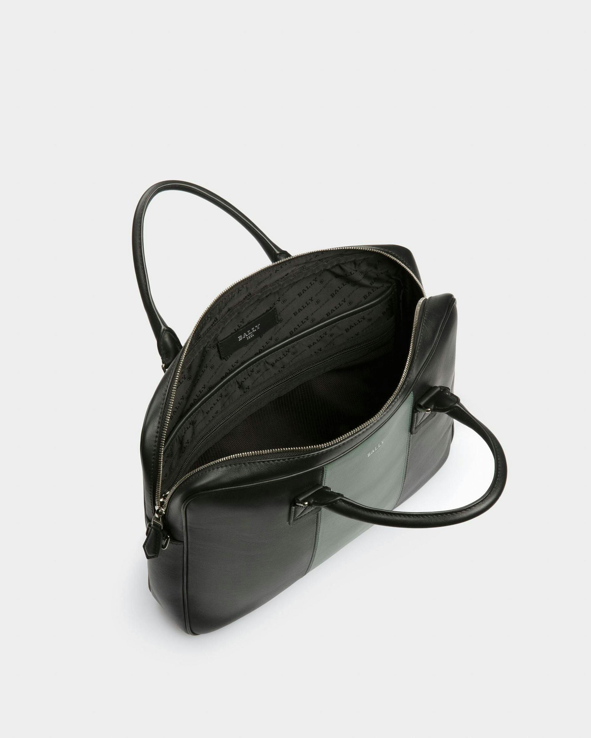 Hesines Leather Business Bag In Black & Green - Men's - Bally - 04