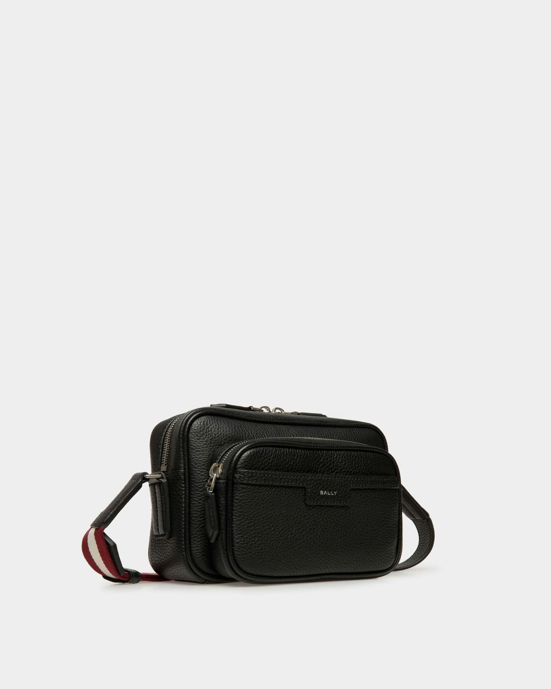 Men's Code Crossbody Bag in Black Grained Leather | Bally | Still Life 3/4 Front