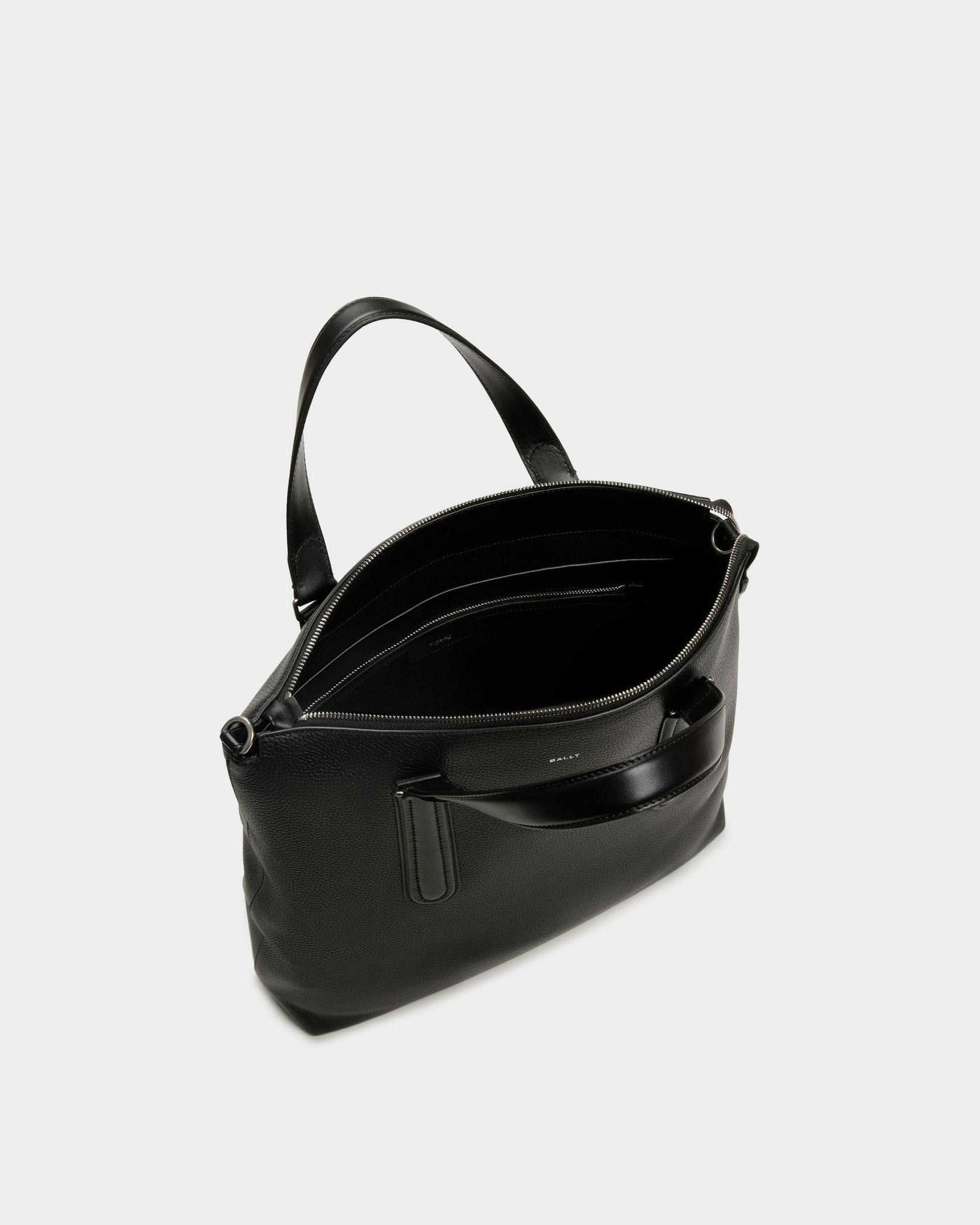 Men's Spin Tote in Black Grained Leather | Bally | Still Life Open / Inside