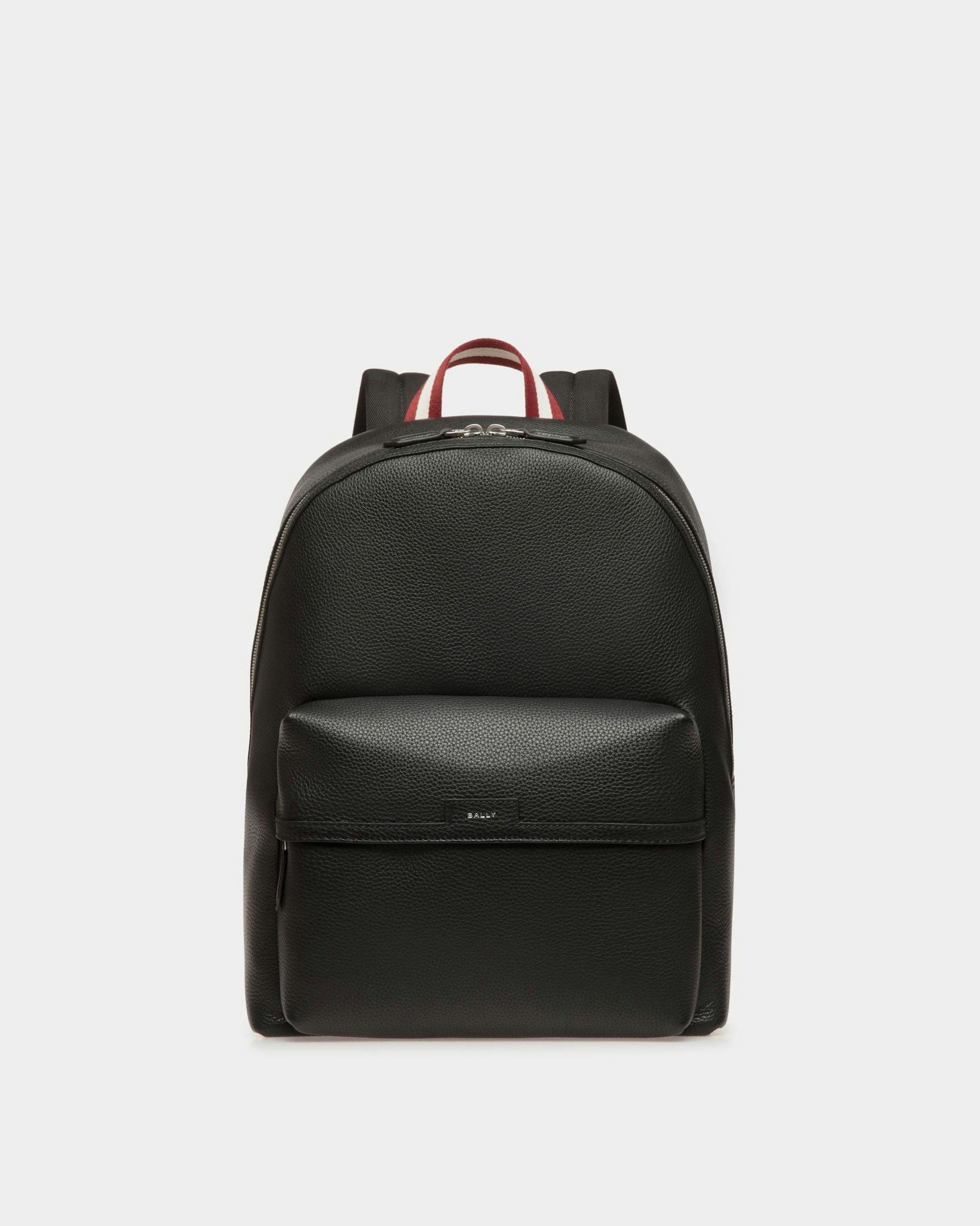 Men's Code Backpack in Black Grained Leather | Bally | Still Life Front