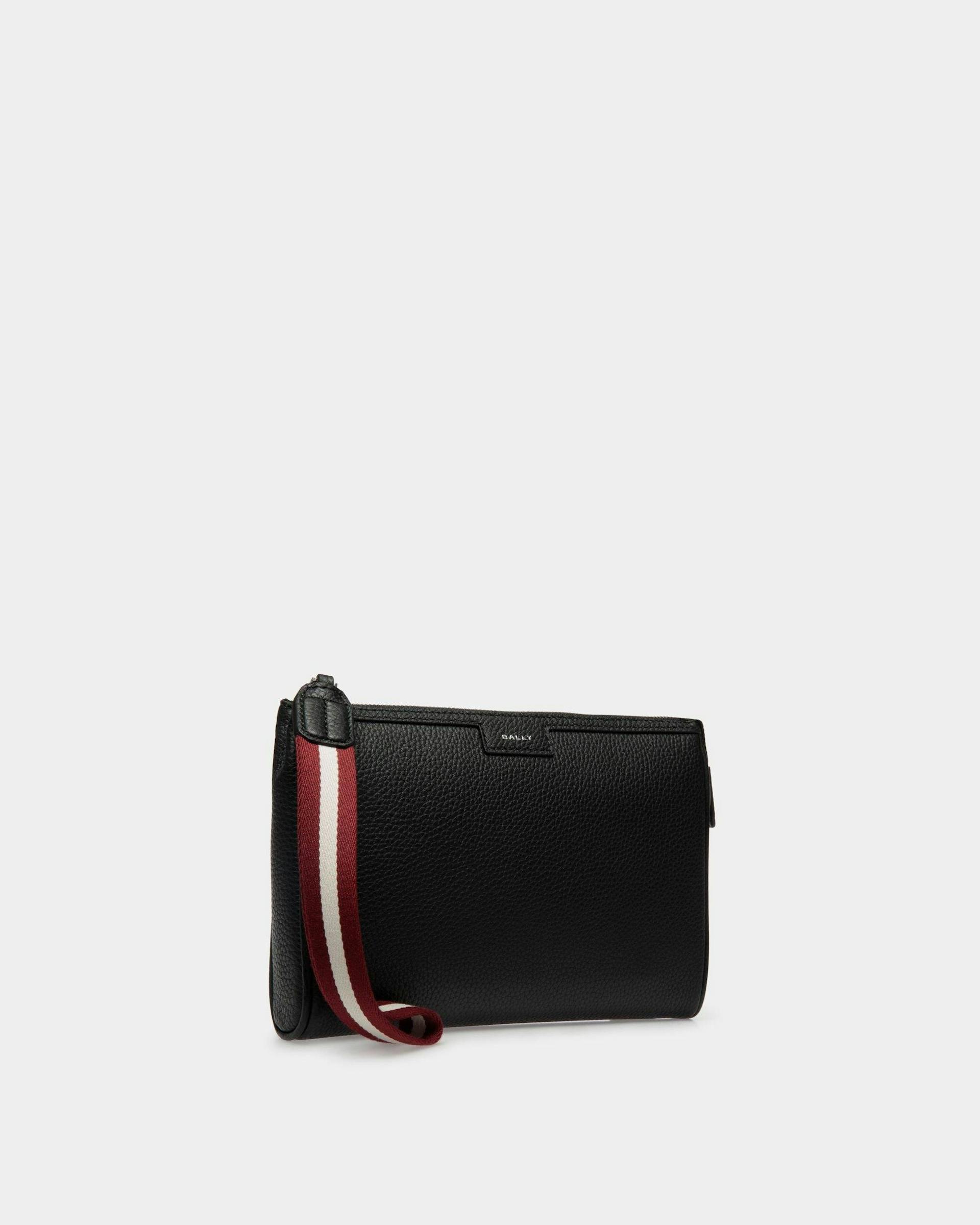 Men's Code Pouch In Black Grained Leather | Bally | Still Life 3/4 Front