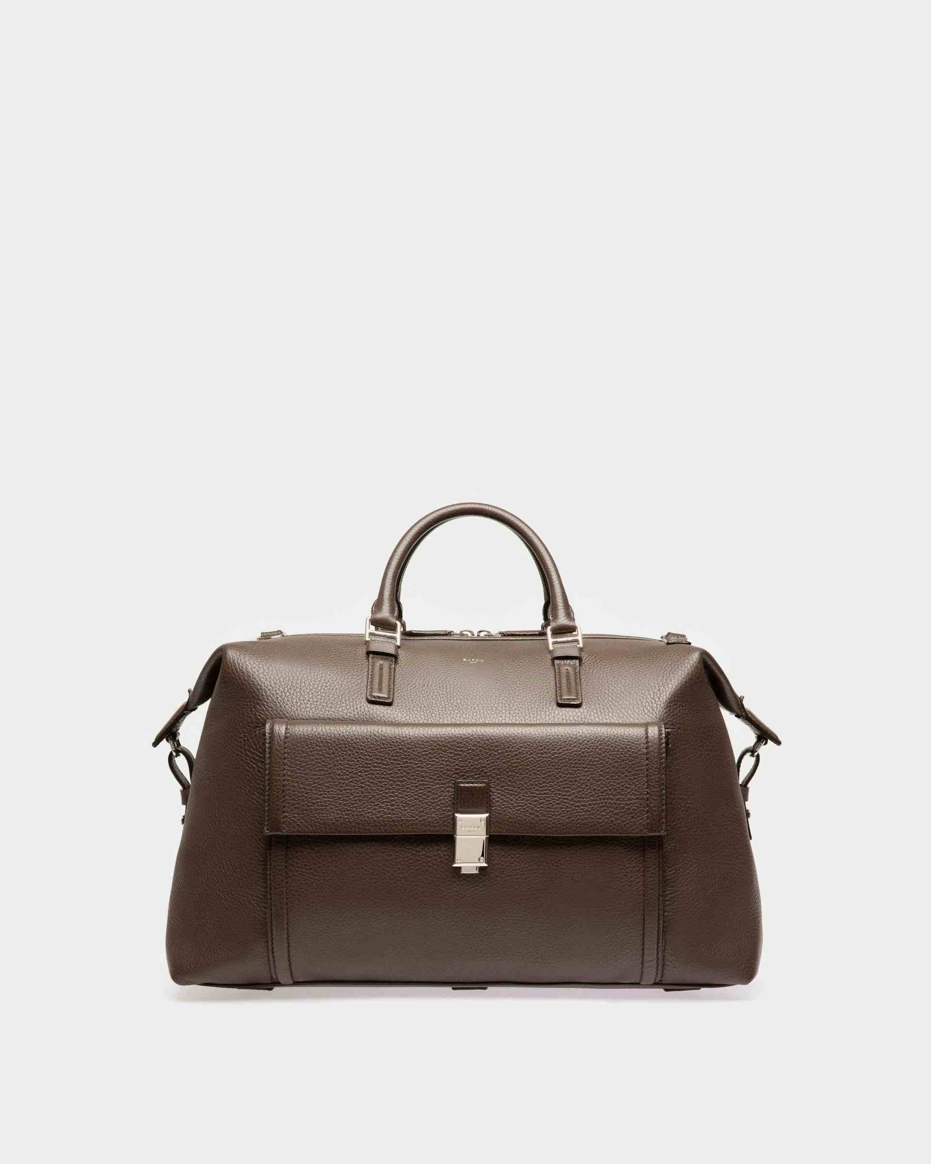 Sandri Leather Weekender Bag In Ebony Brown - Men's - Bally