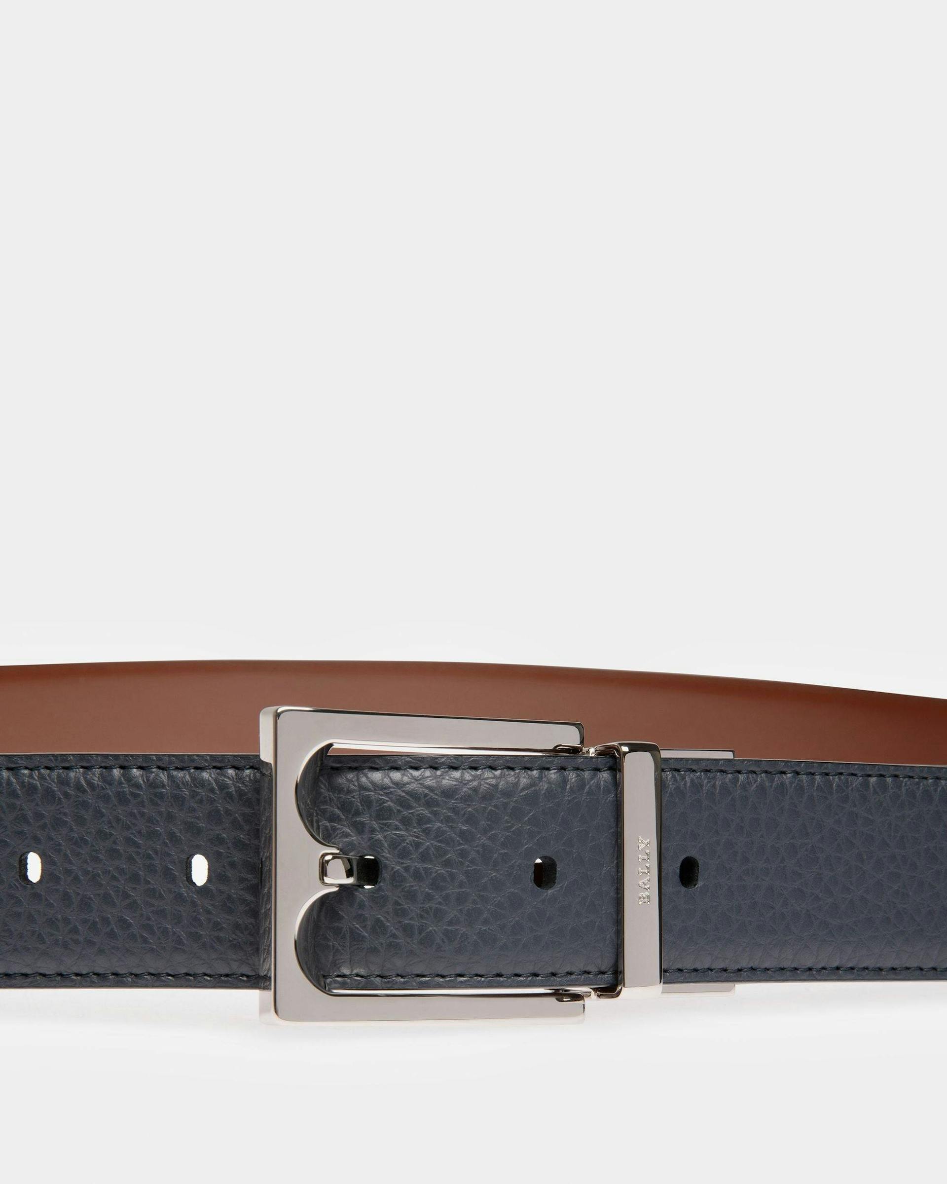Belmond Leather Belt In Midnight Blue And Brown - Men's - Bally - 02