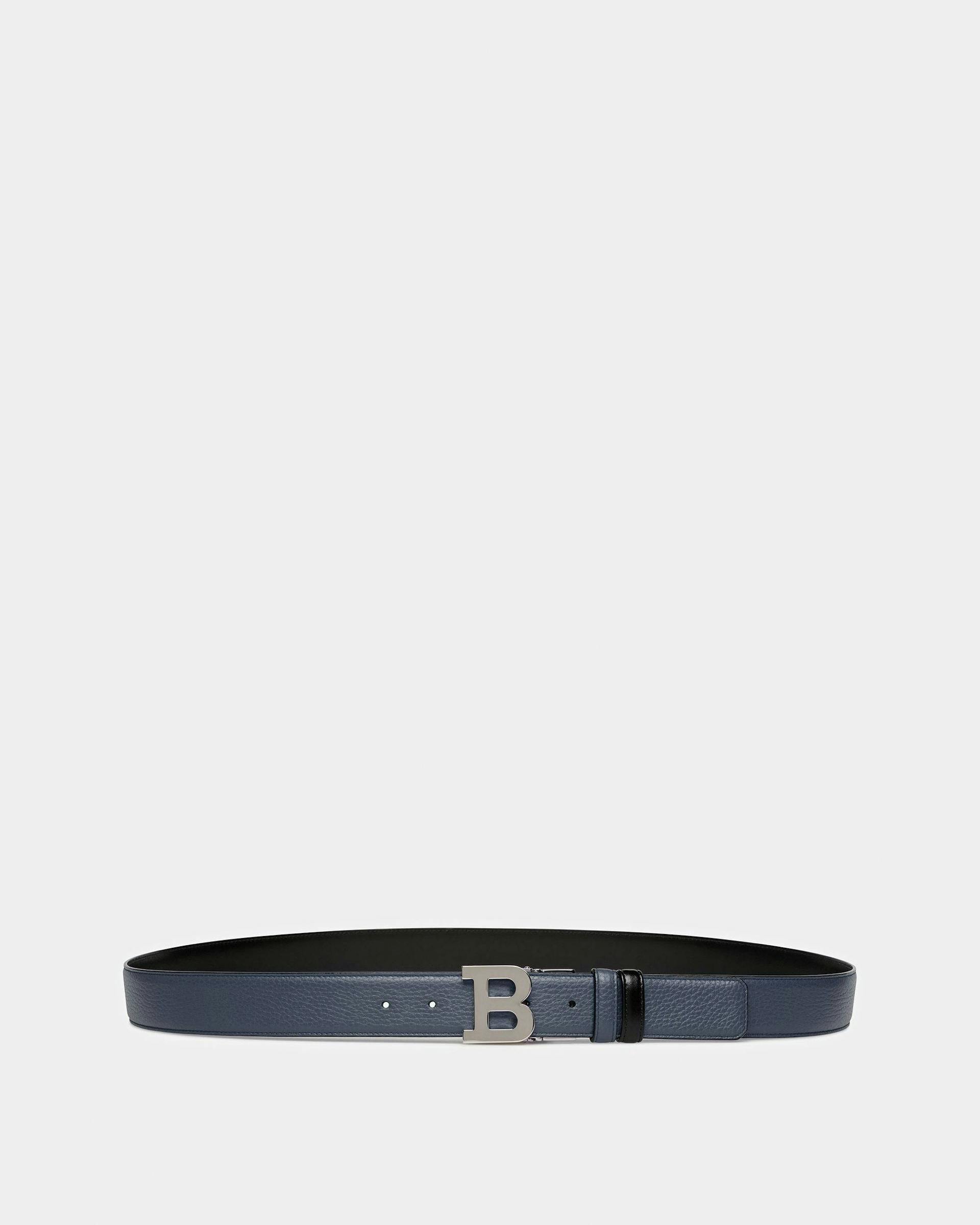 B Buckle Leather Belt In Midnight Blue And Black - Men's - Bally - 01