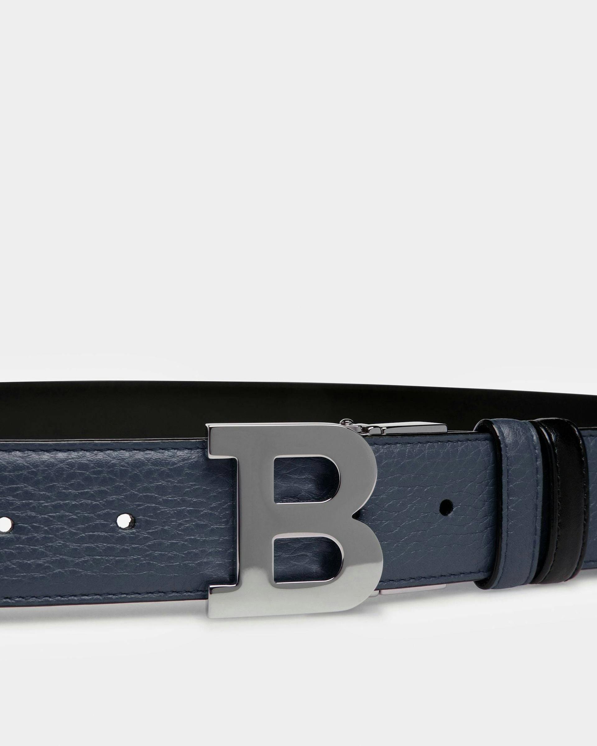 B Buckle Leather Belt In Midnight Blue And Black - Men's - Bally - 03