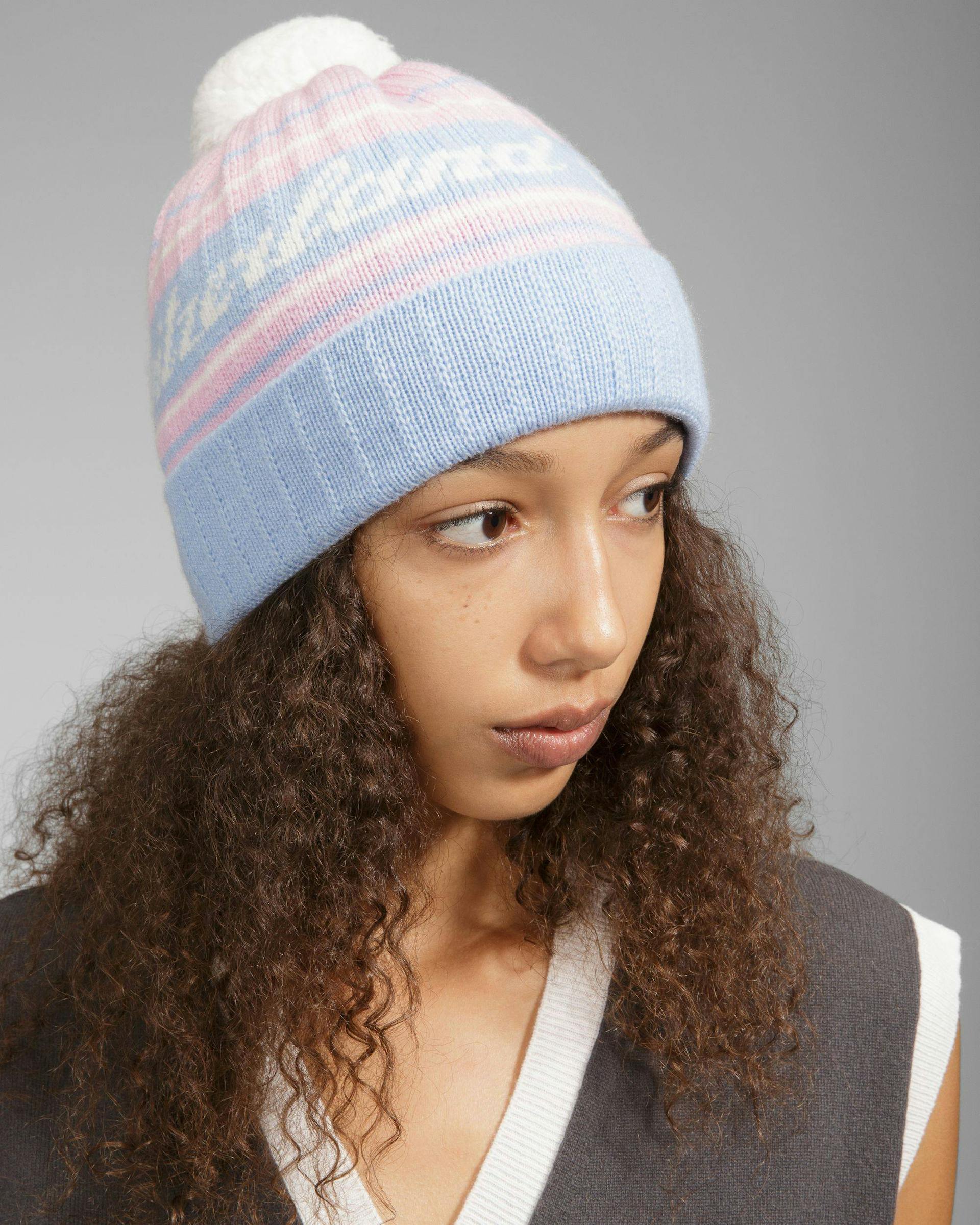 Wool Jacquard Hat In Light Blue & Pink - Men's - Bally - 02
