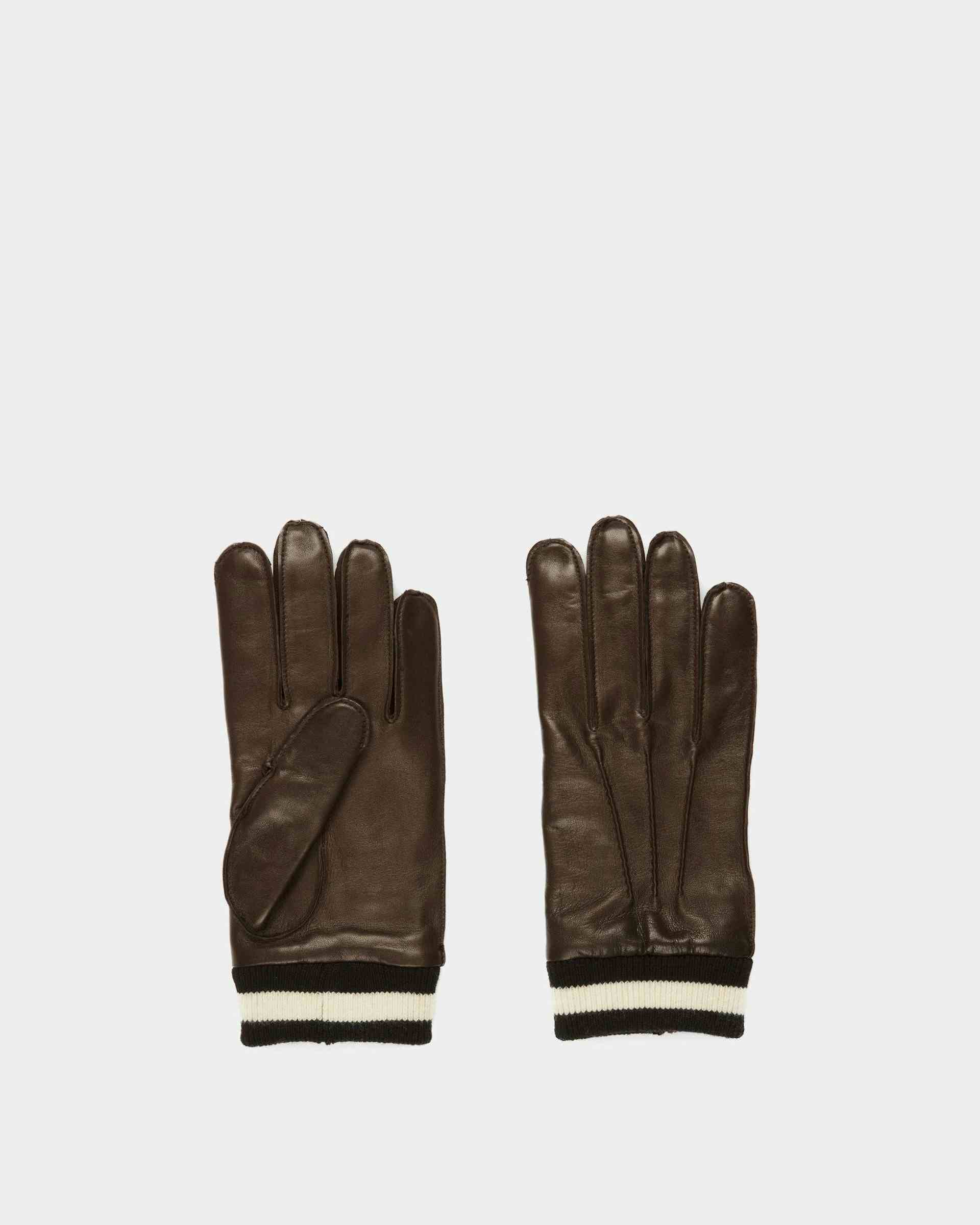 Stripe Gloves In Brown Leather - Men's - Bally