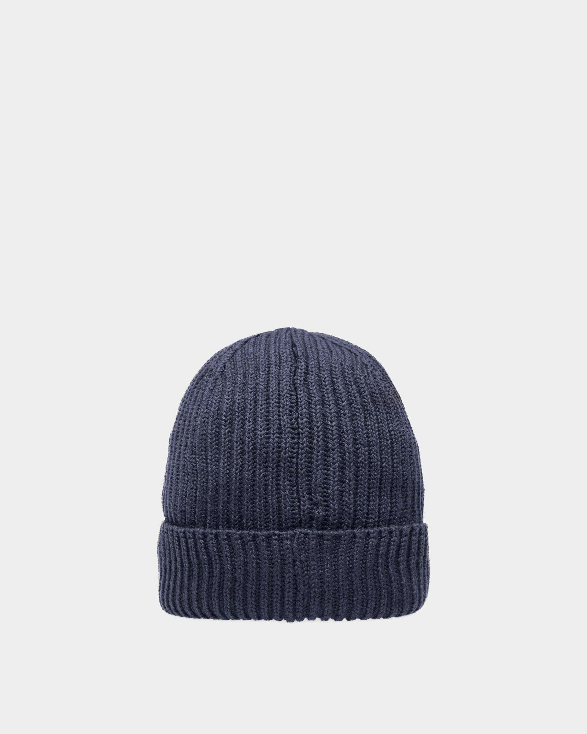 Ribbed Beanie Hat In Midnight Wool - Men's - Bally - 02