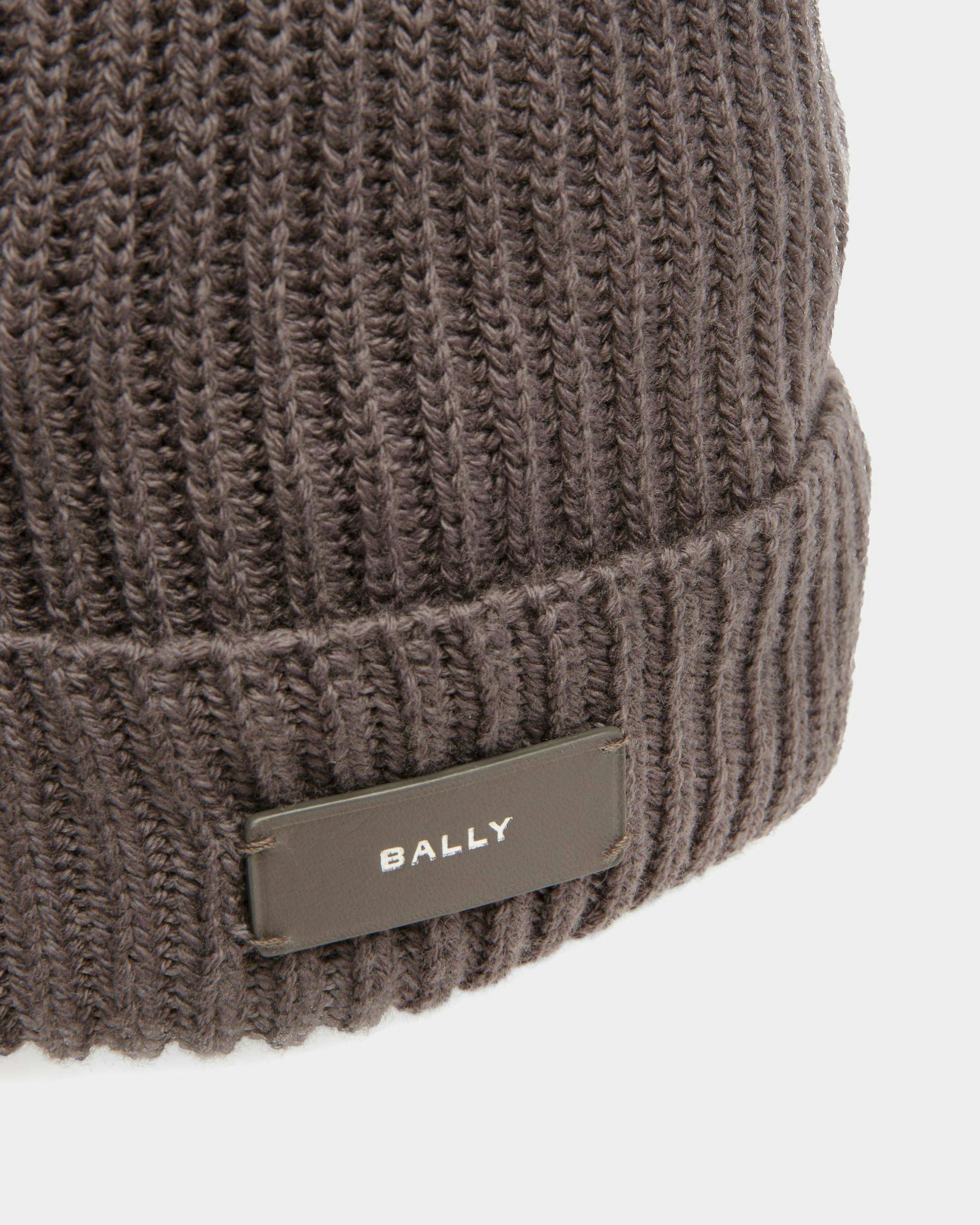 Ribbed Beanie Hat In Dark Mineral Wool - Men's - Bally - 03