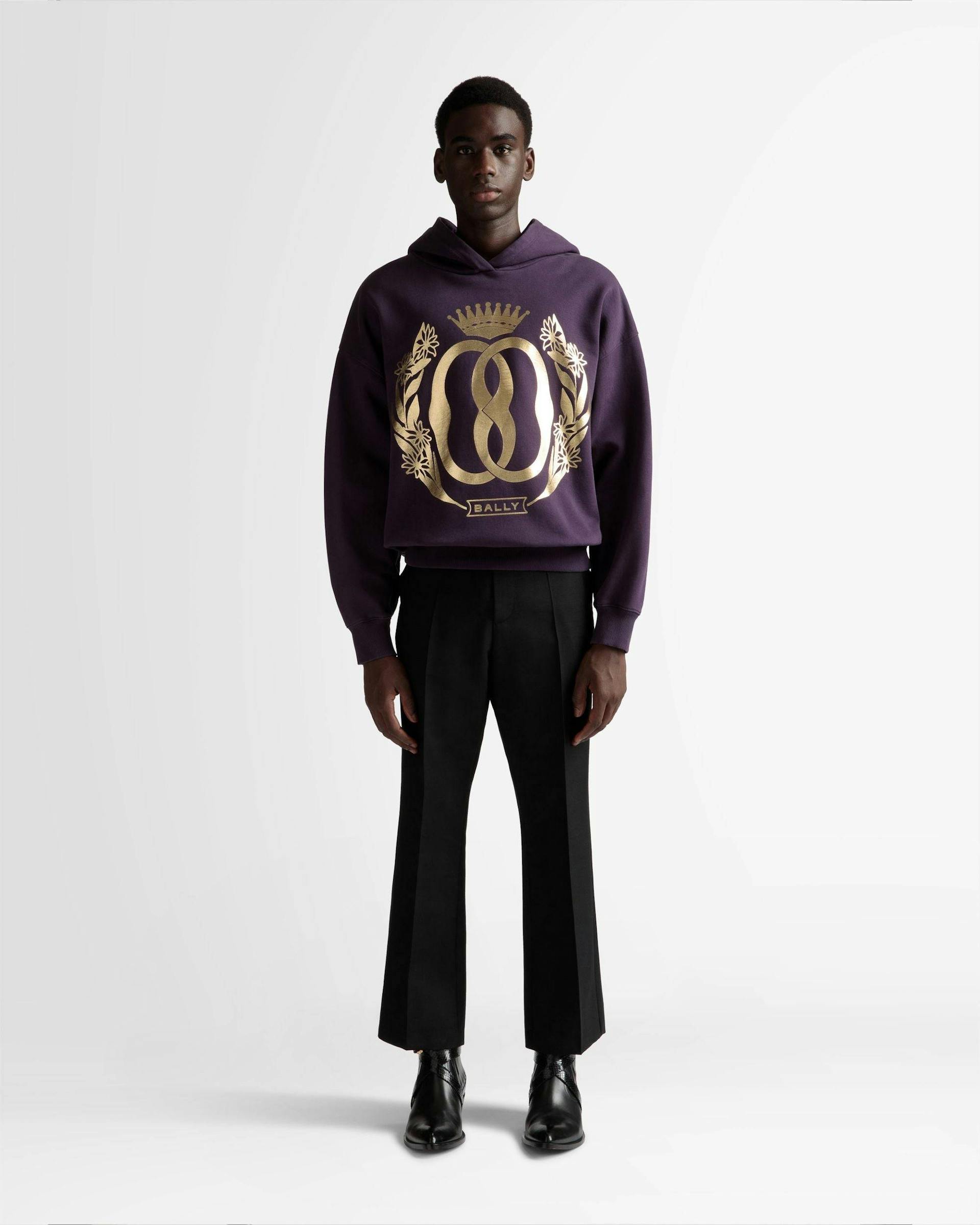 Foiled Hooded Sweatshirt In Orchid Cotton - Men's - Bally - 02