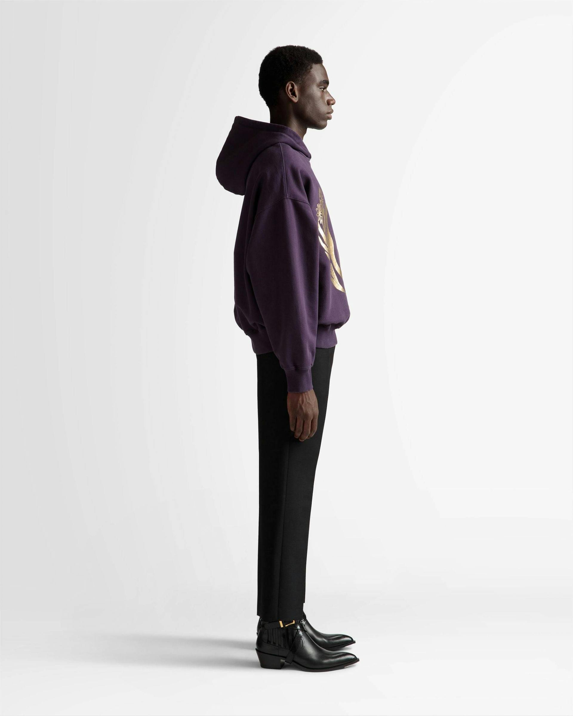 Foiled Hooded Sweatshirt In Orchid Cotton - Men's - Bally - 05