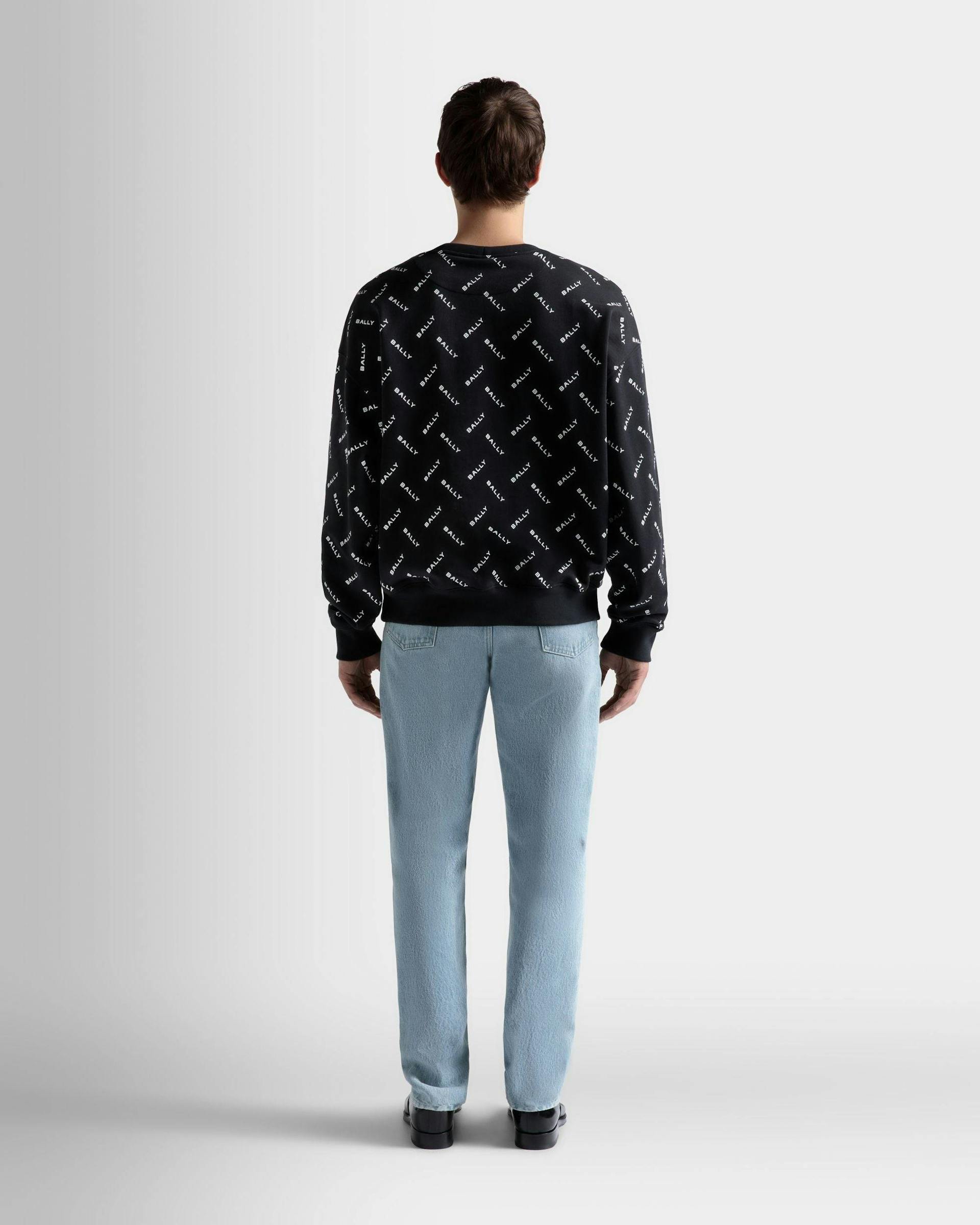Men's Sweatshirt In Dark Blue Cotton | Bally | On Model Back