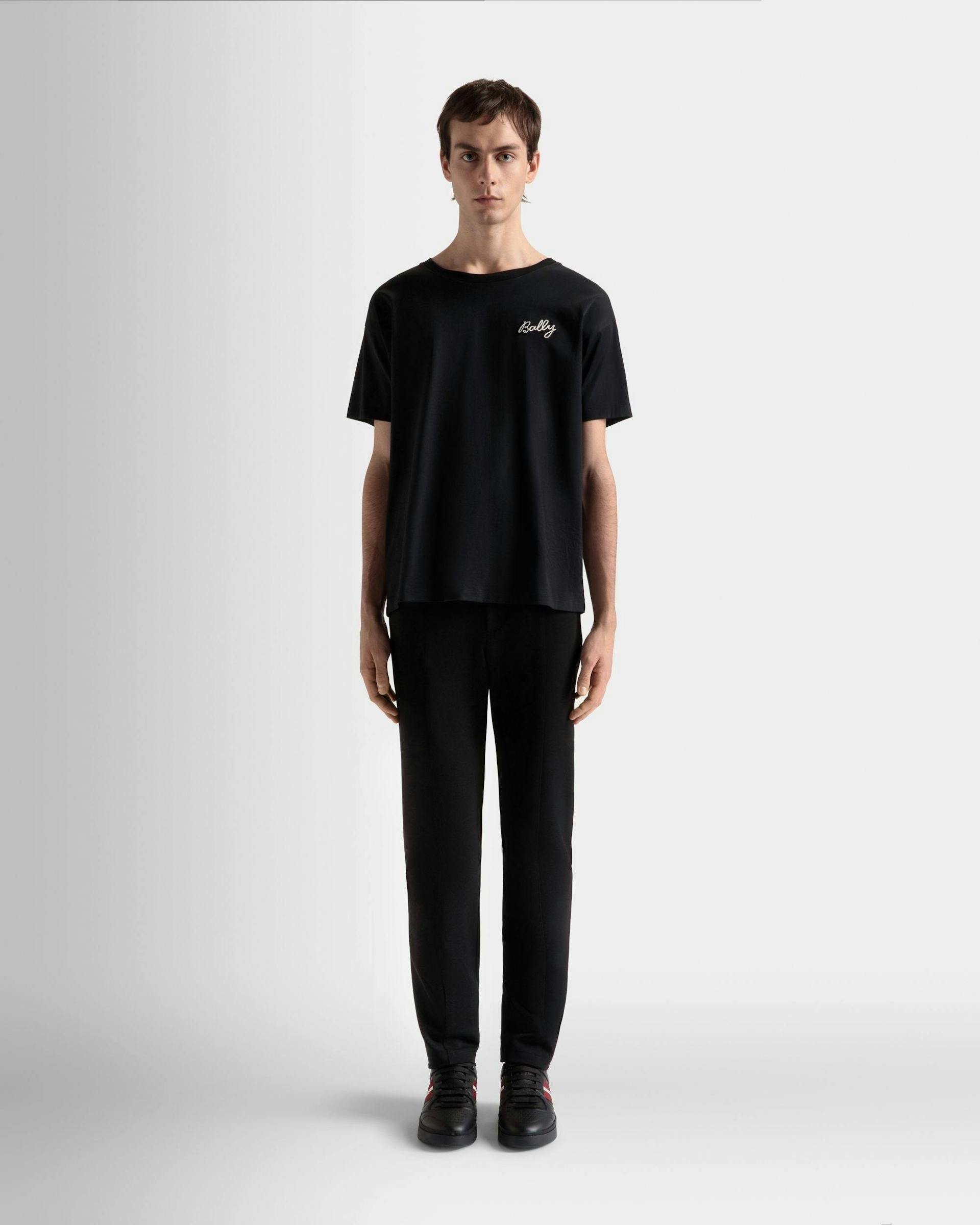 Men's T-Shirt In Black Cotton | Bally | On Model Front
