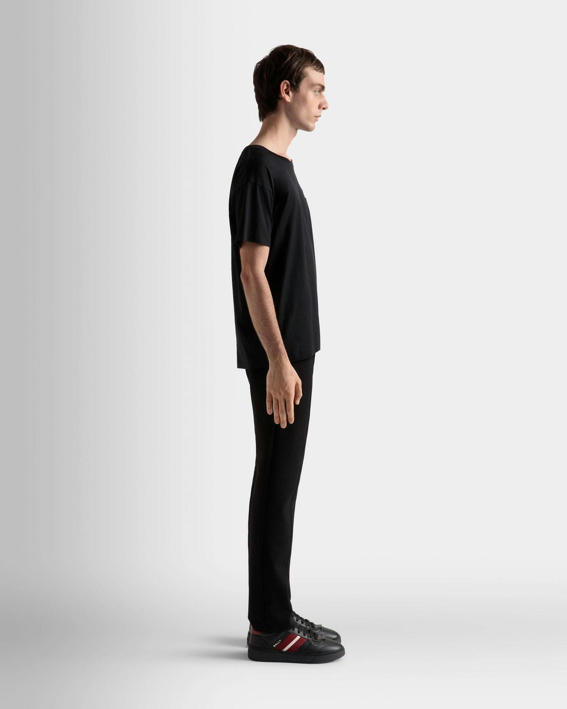 Men's T-Shirt In Black Cotton | Bally | On Model 3/4 Front