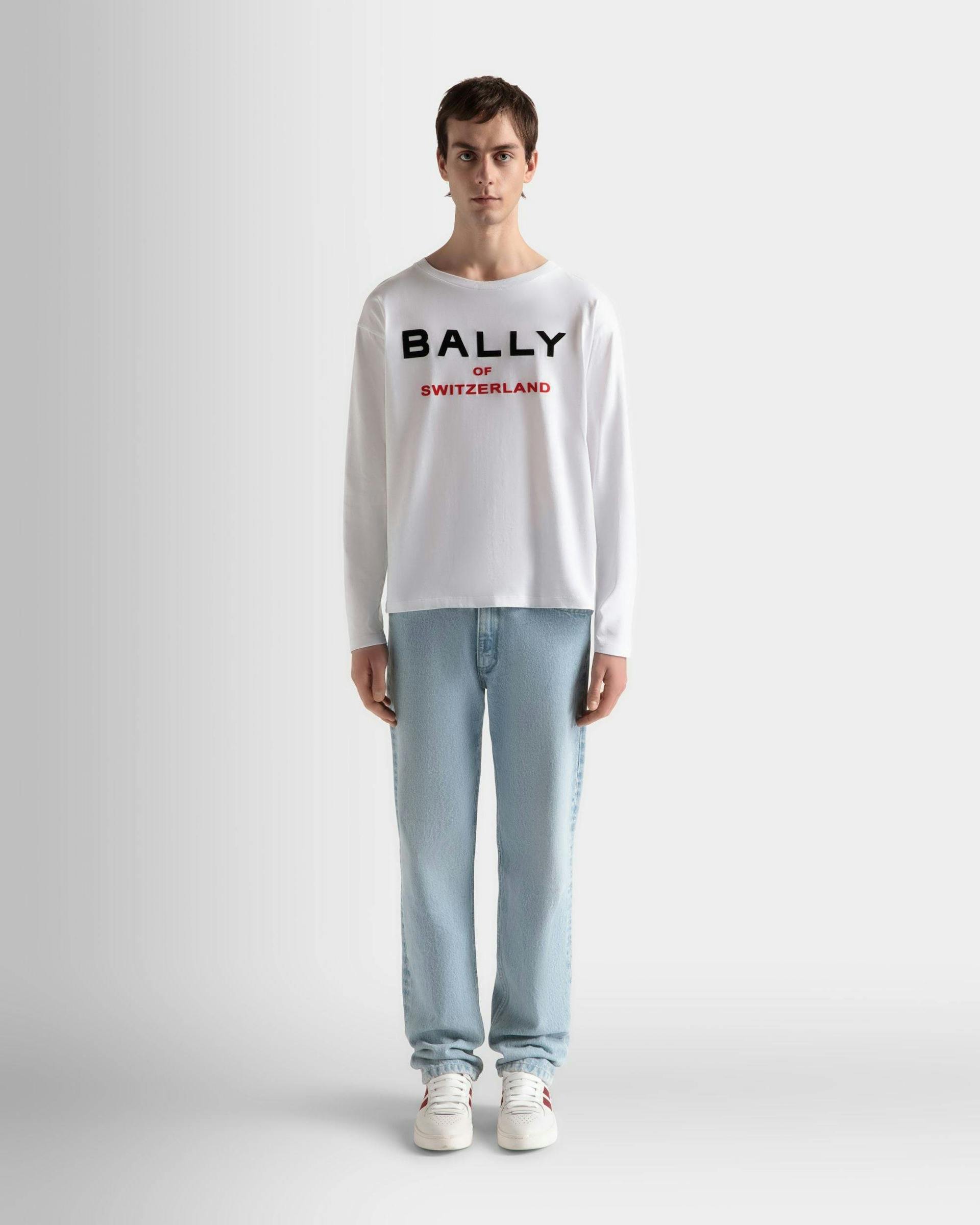 Men's T-Shirt In White Cotton | Bally | On Model Front