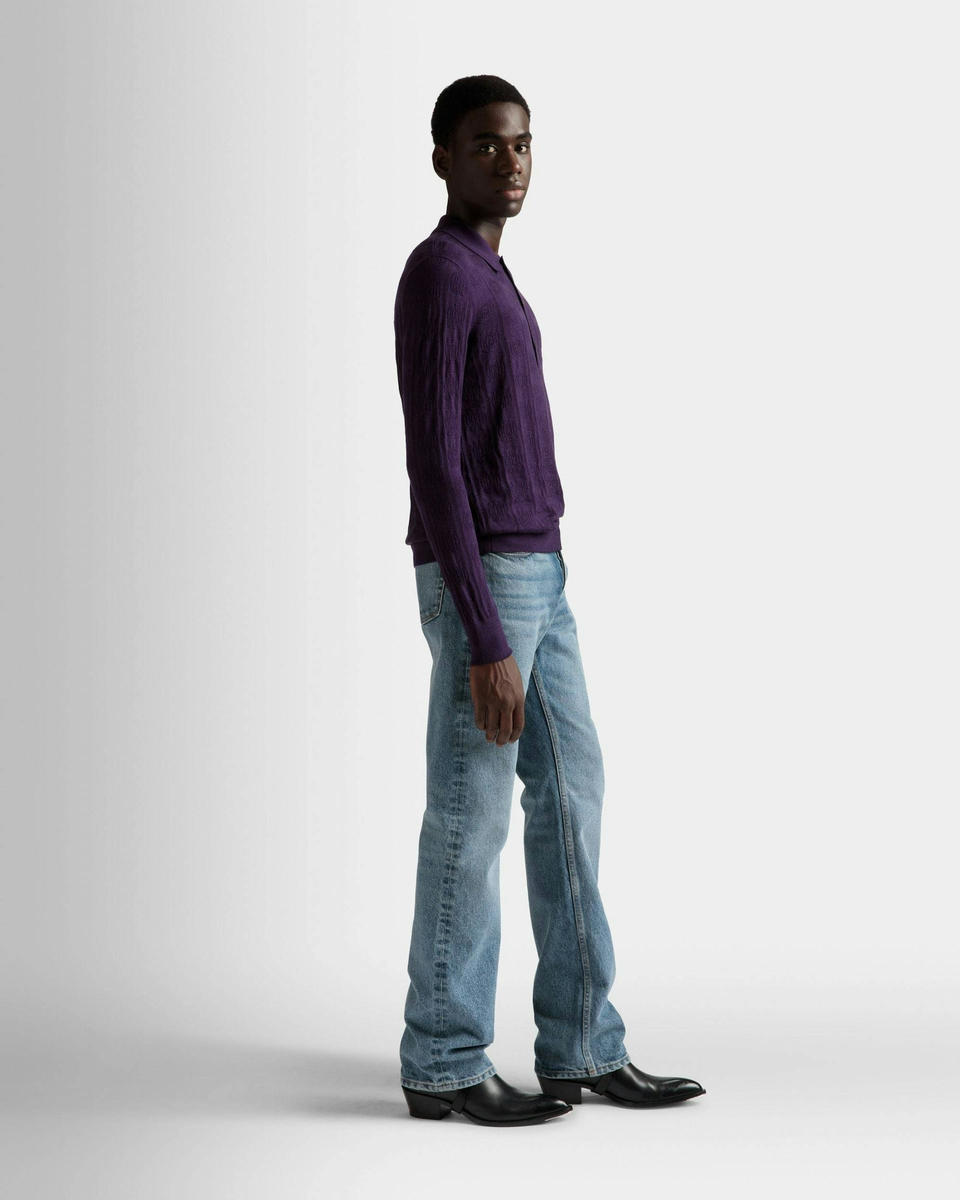Long Sleeve Polo In Orchid Wool - Men's - Bally - 05