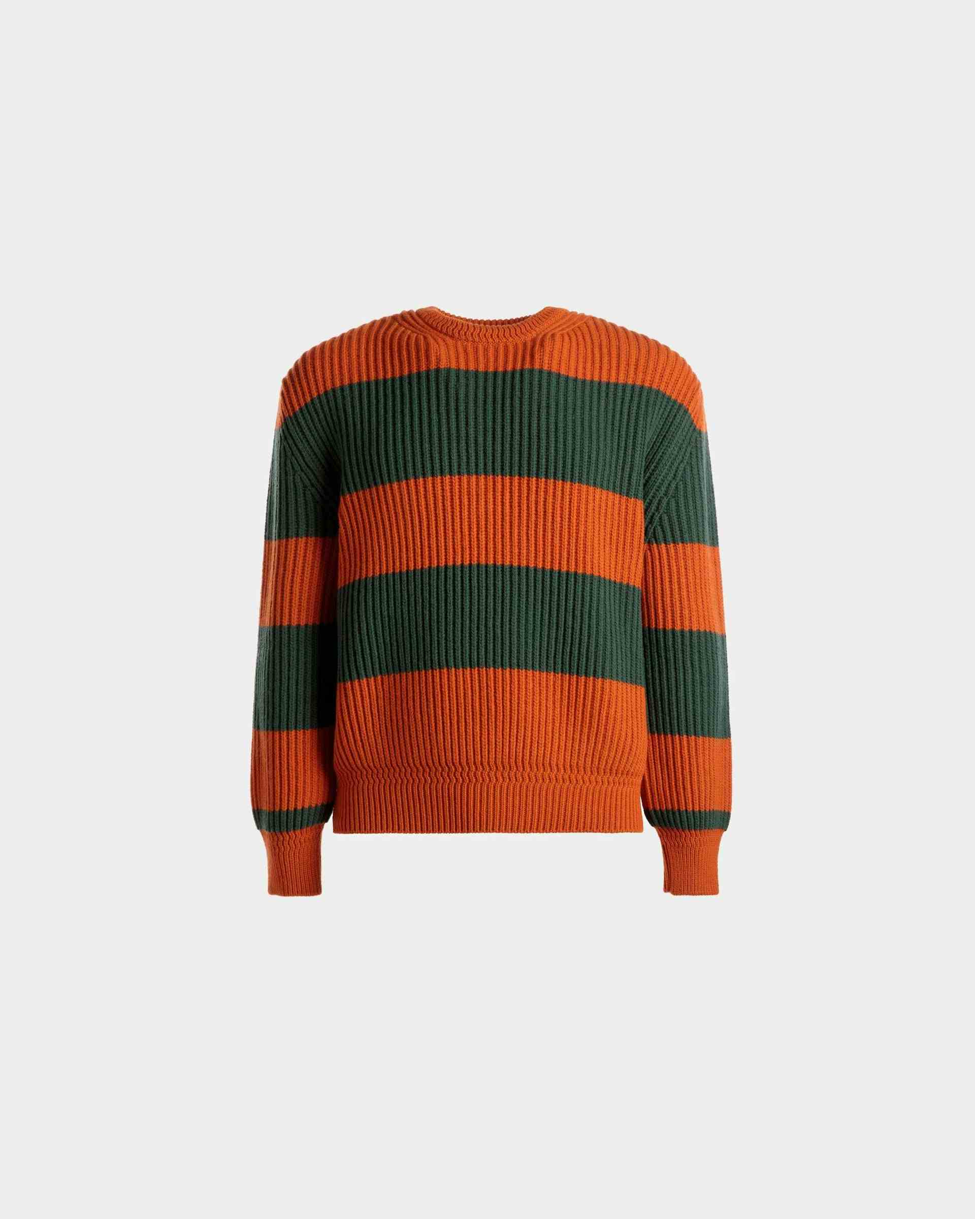Striped Crew Neck Sweater In Orange And Kelly Green Wool - Men's - Bally