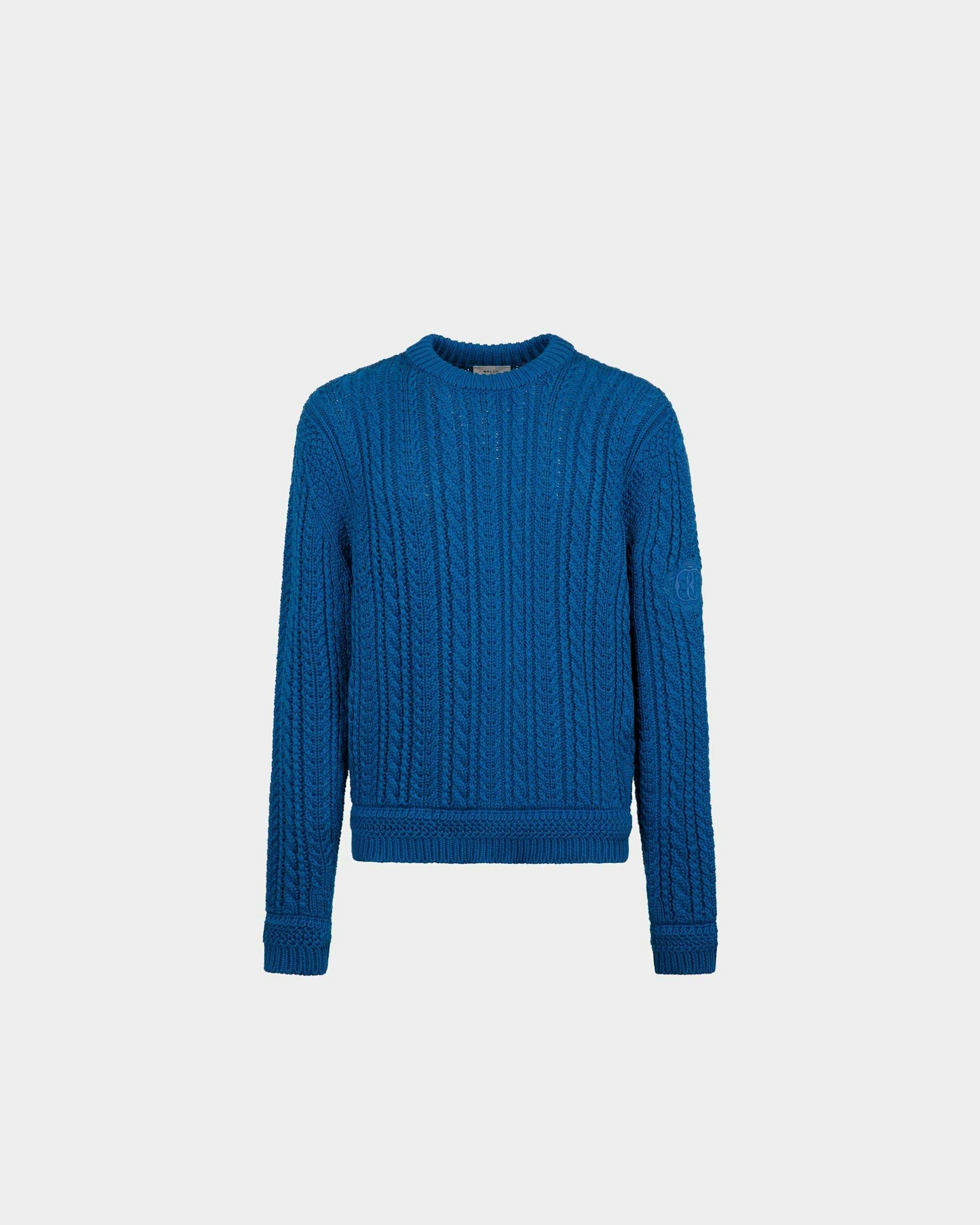 Men's Cable-knit Sweater in Blue Cotton | Bally | Still Life Front