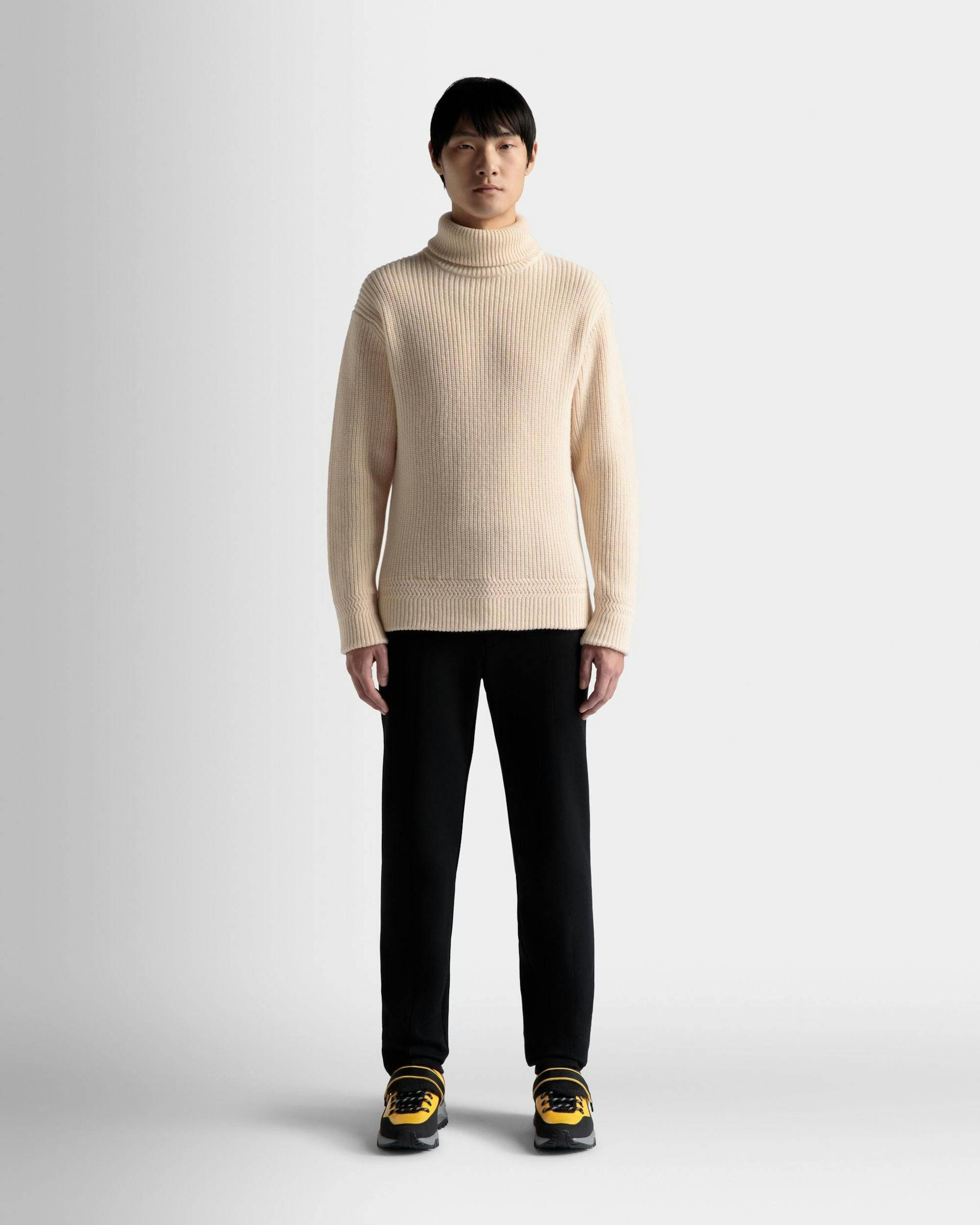Men's Turtleneck Sweater In Beige Wool | Bally | On Model Front