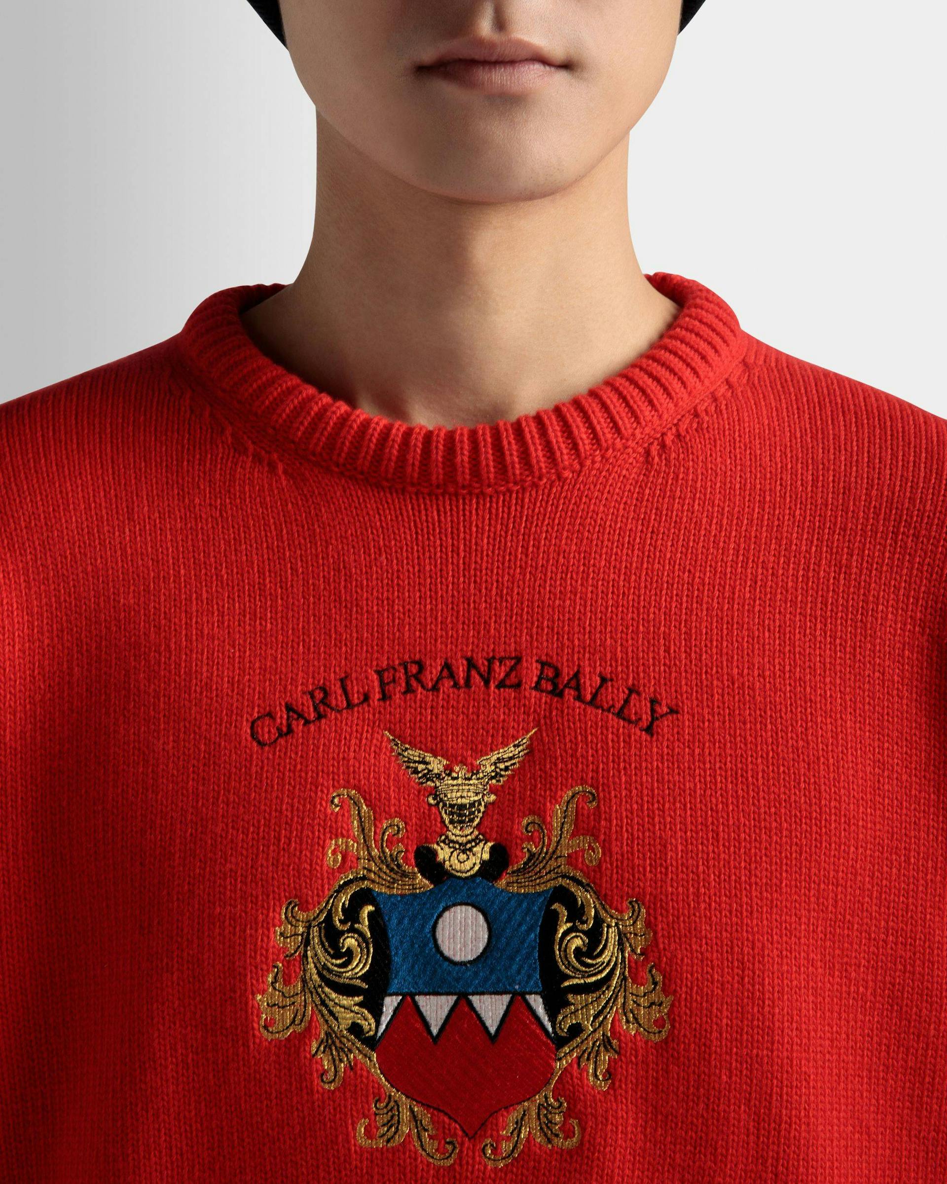 Men's Sweater In Red Wool | Bally | On Model Detail