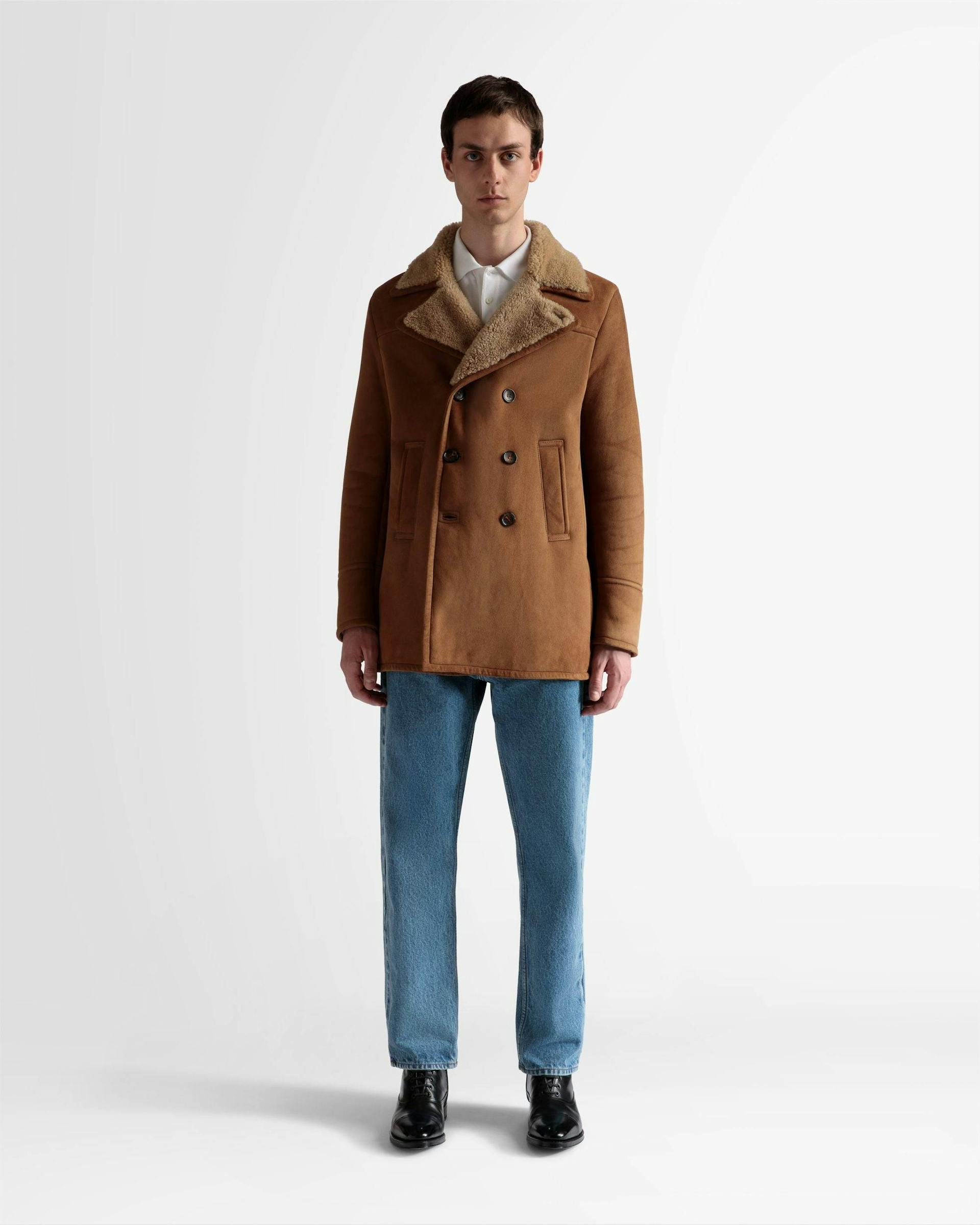Double Breasted Shearling Coat In Brown Suede - Men's - Bally - 02