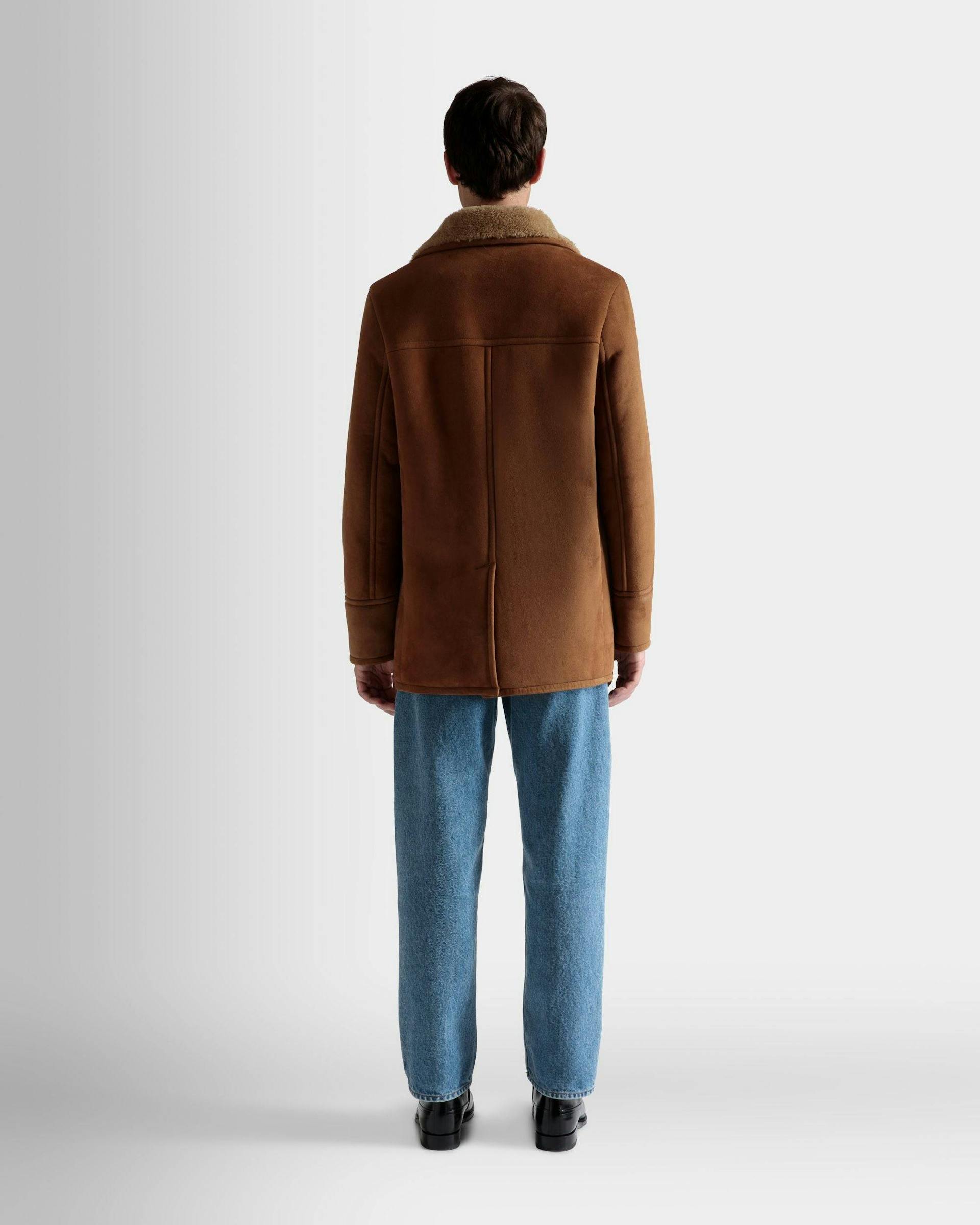 Double Breasted Shearling Coat In Brown Suede - Men's - Bally - 06