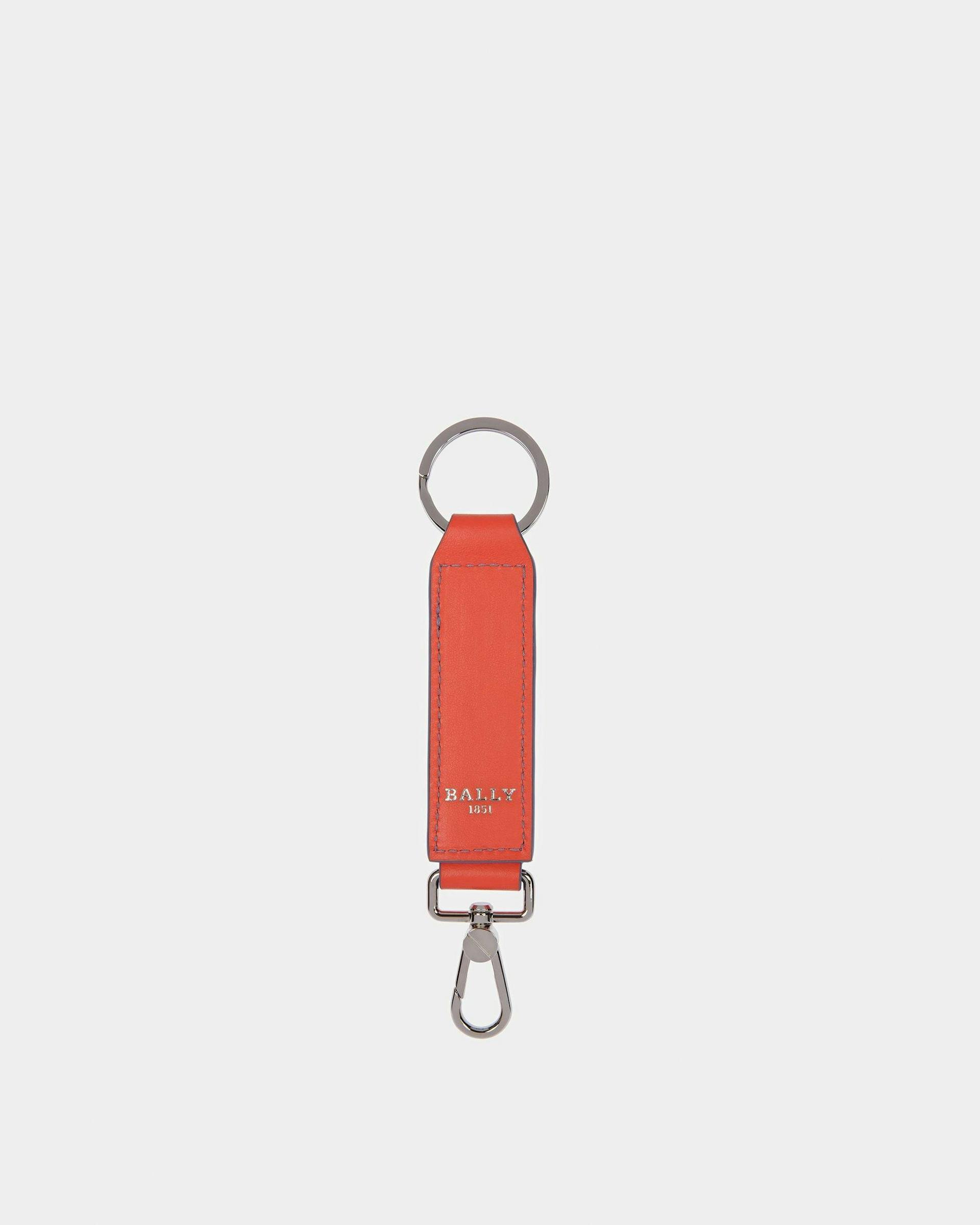 Curlye Leather Logo Detail Key Holder In Orange And Navy - Men's - Bally - 02