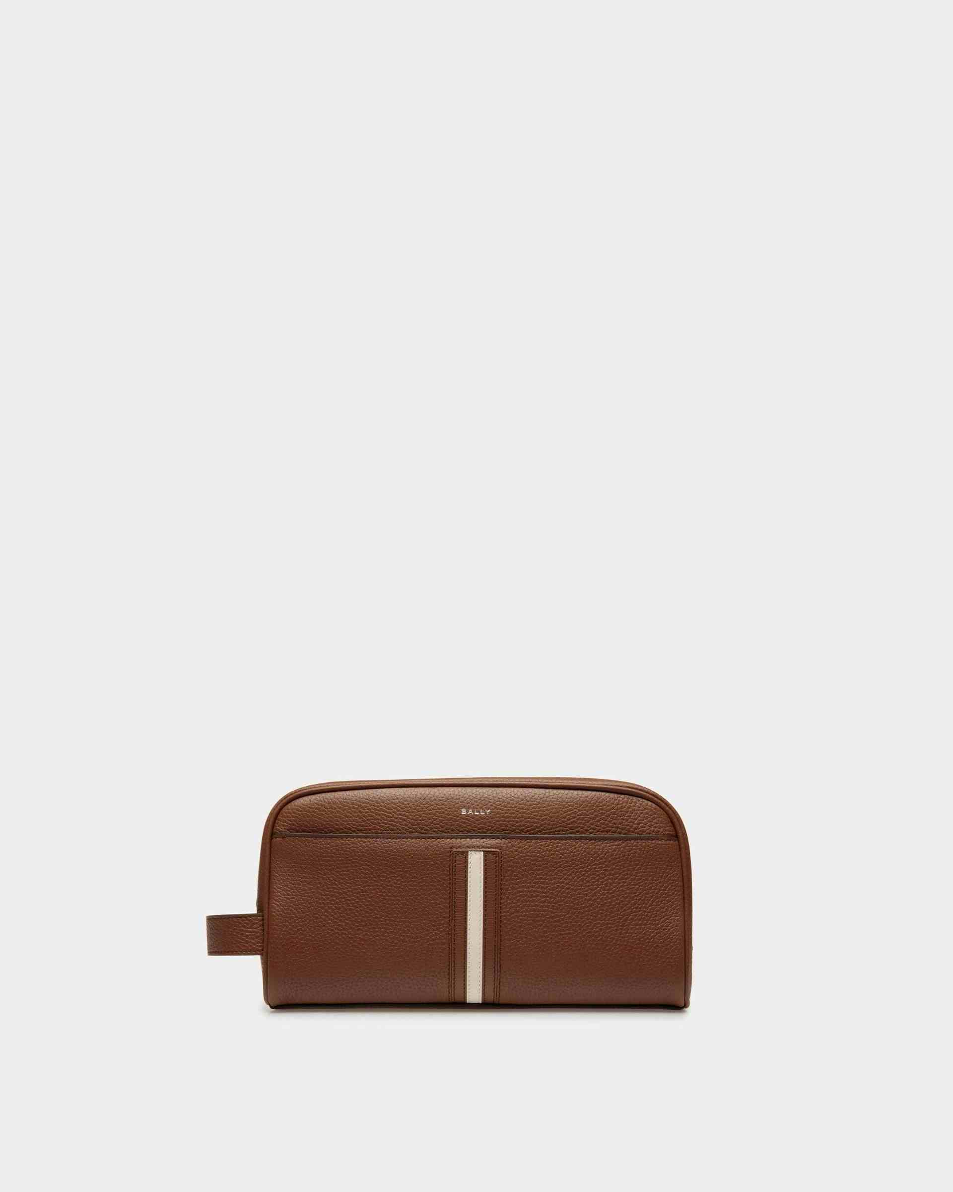 Ribbon Toiletry Bag In Brown Leather - Men's - Bally