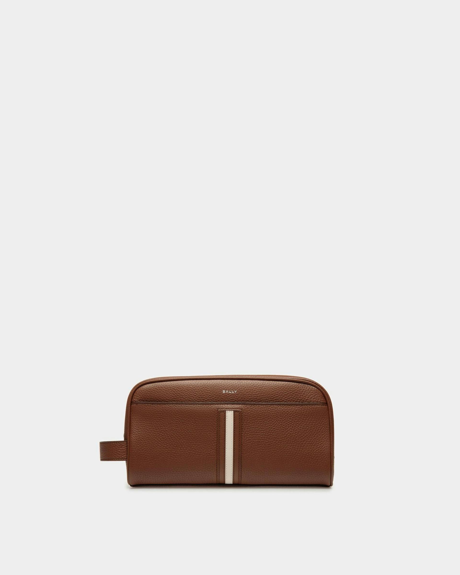 Ribbon Toiletry Bag In Brown Leather - Men's - Bally - 01