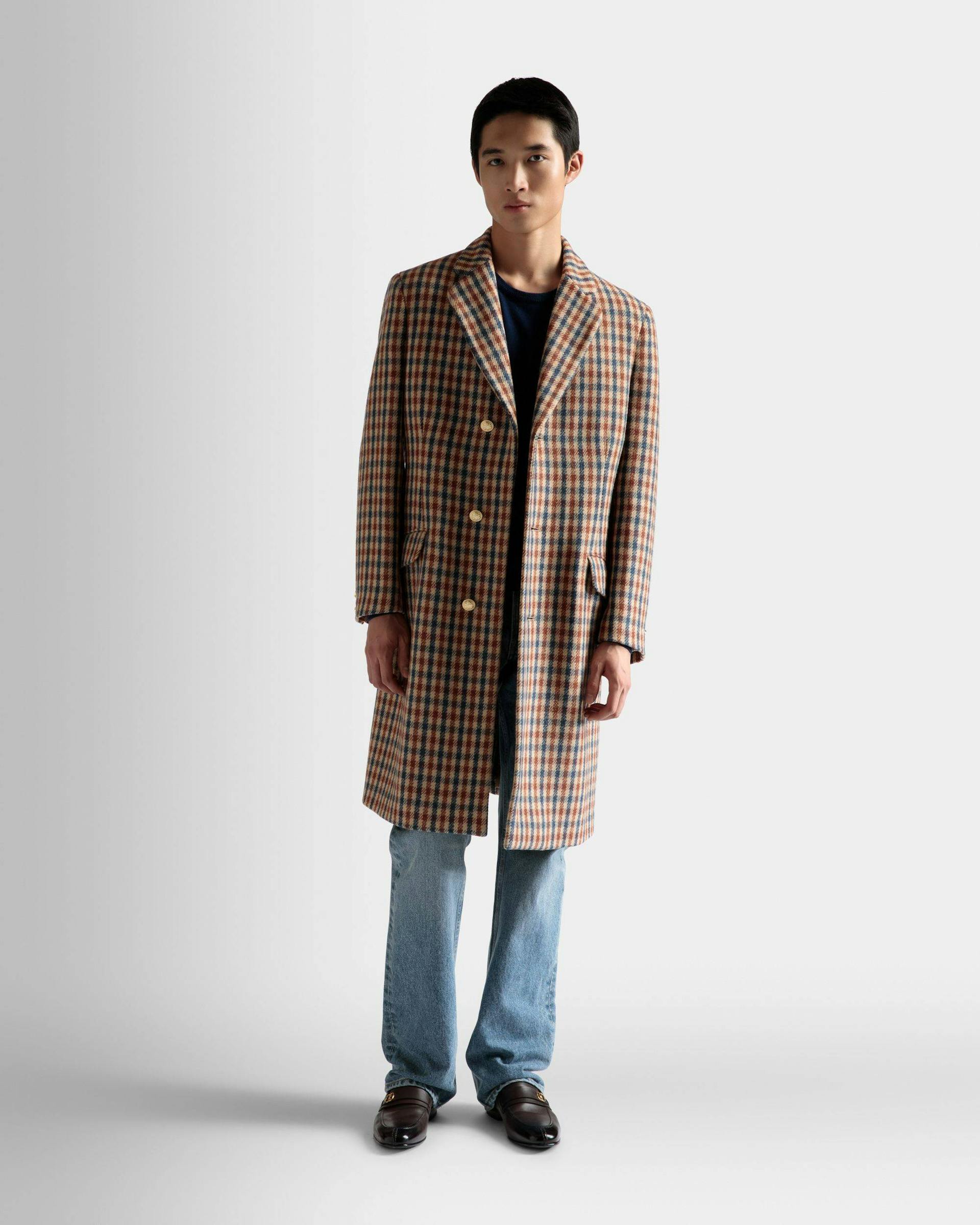 Checked Coat In Brown Wool Mix - Men's - Bally - 02