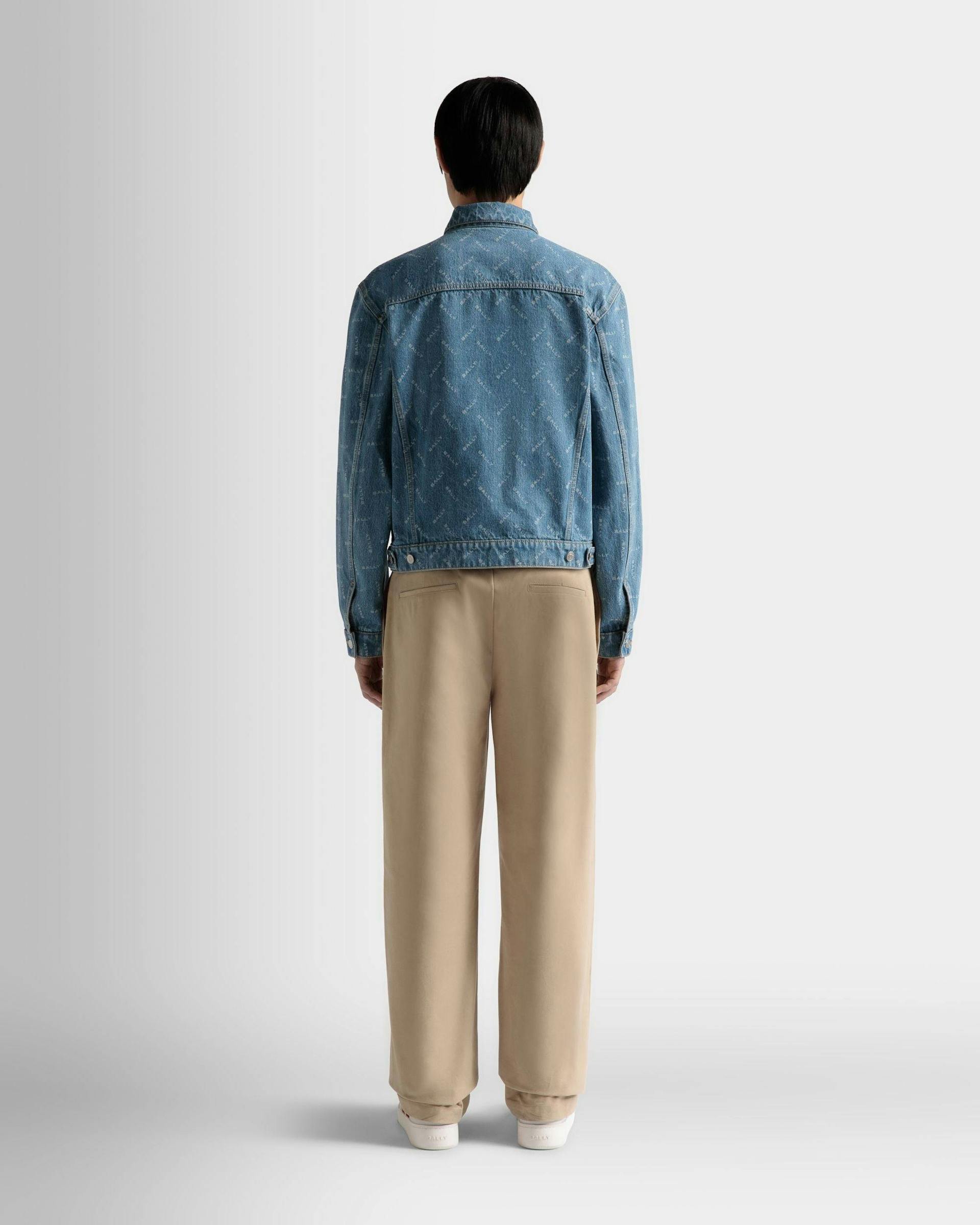 Men's Denim Jacket In Light Blue Cotton | Bally | On Model Back