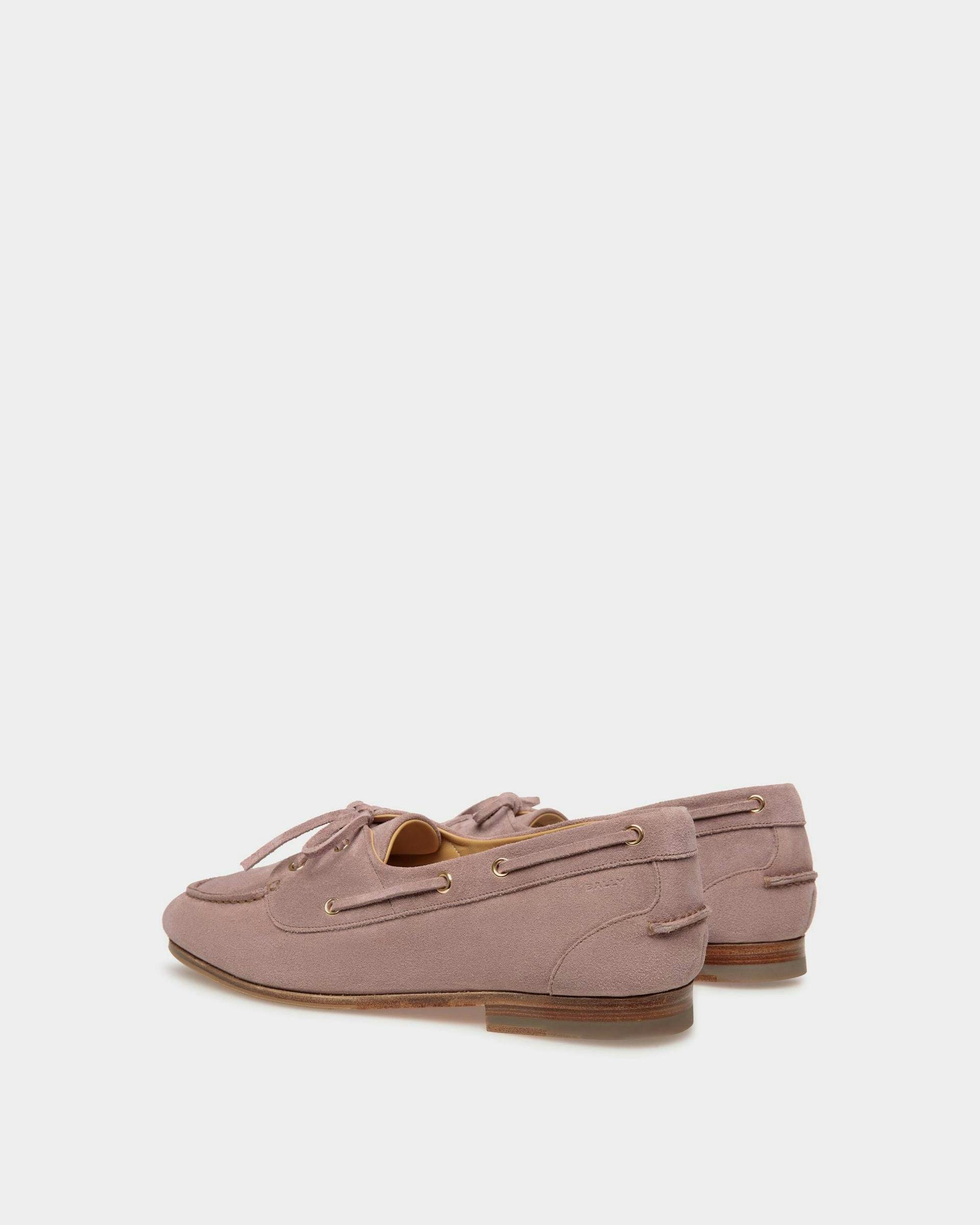 Men's Plume Moccasin in Light Mauve Suede | Bally | Still Life 3/4 Back
