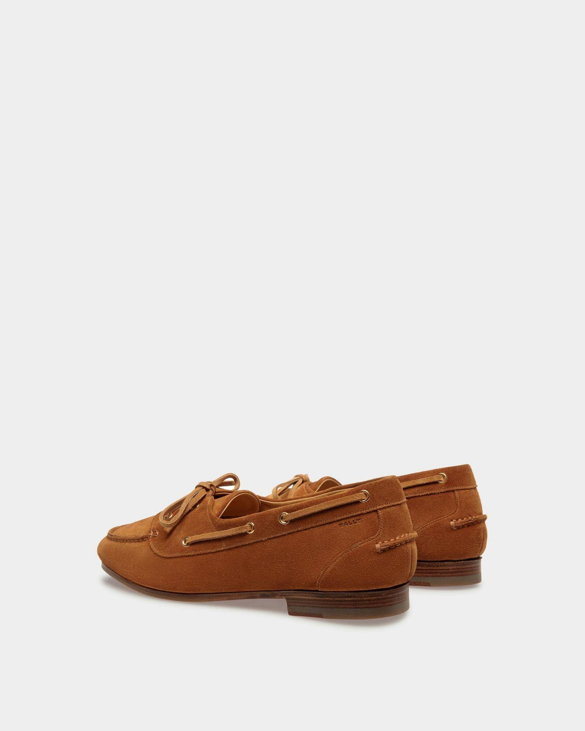 Men's Plume Moccasin in Brown Suede | Bally | Still Life 3/4 Back
