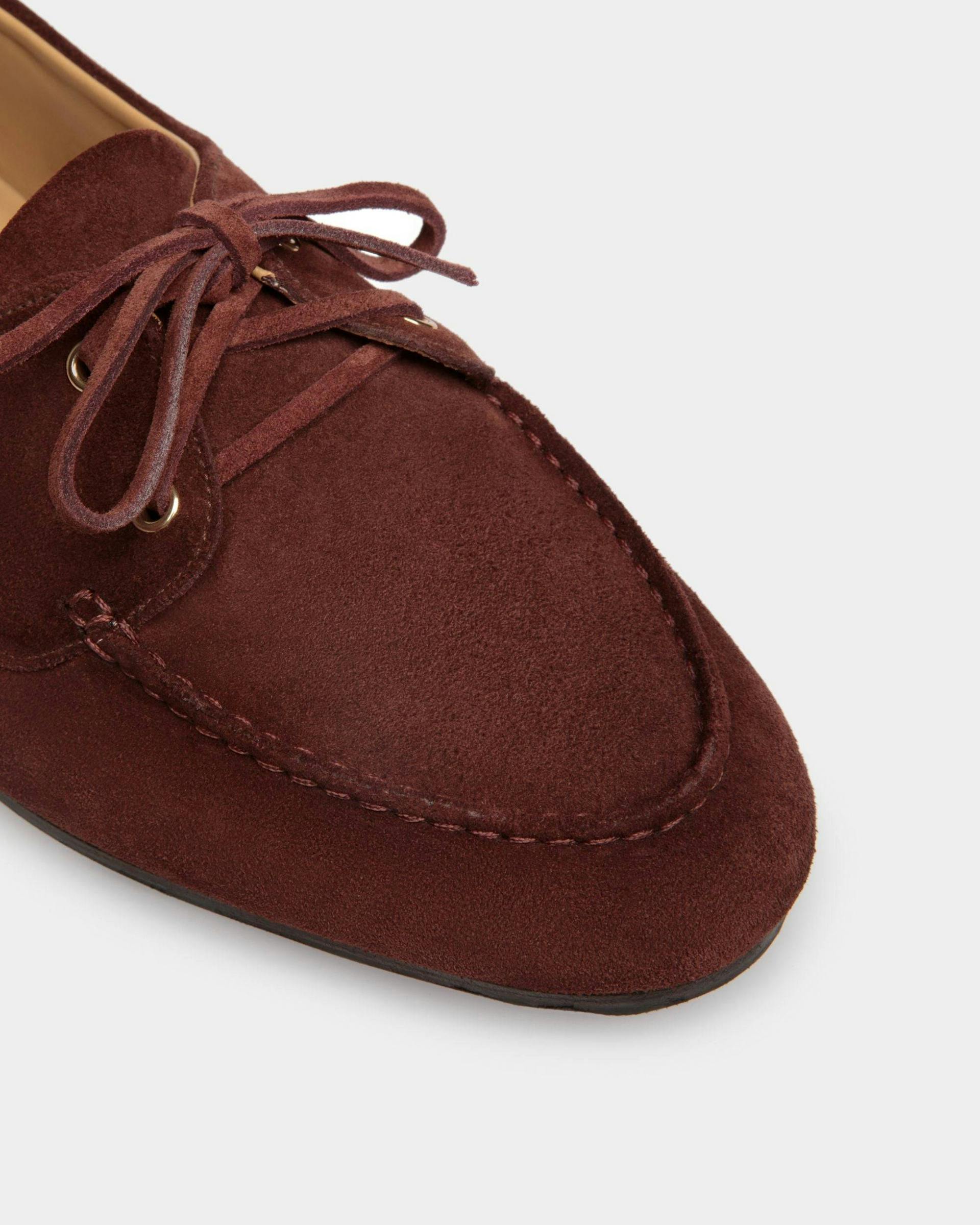 Men's Plume Moccasin in Chestnut Brown Suede | Bally | Still Life Detail
