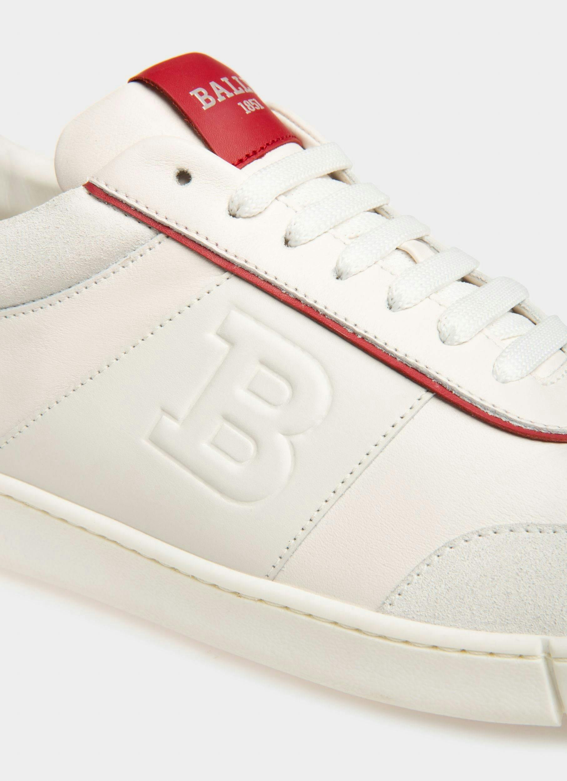Wallys Leather And Suede Sneaker In White And Red - Men's - Bally - 06