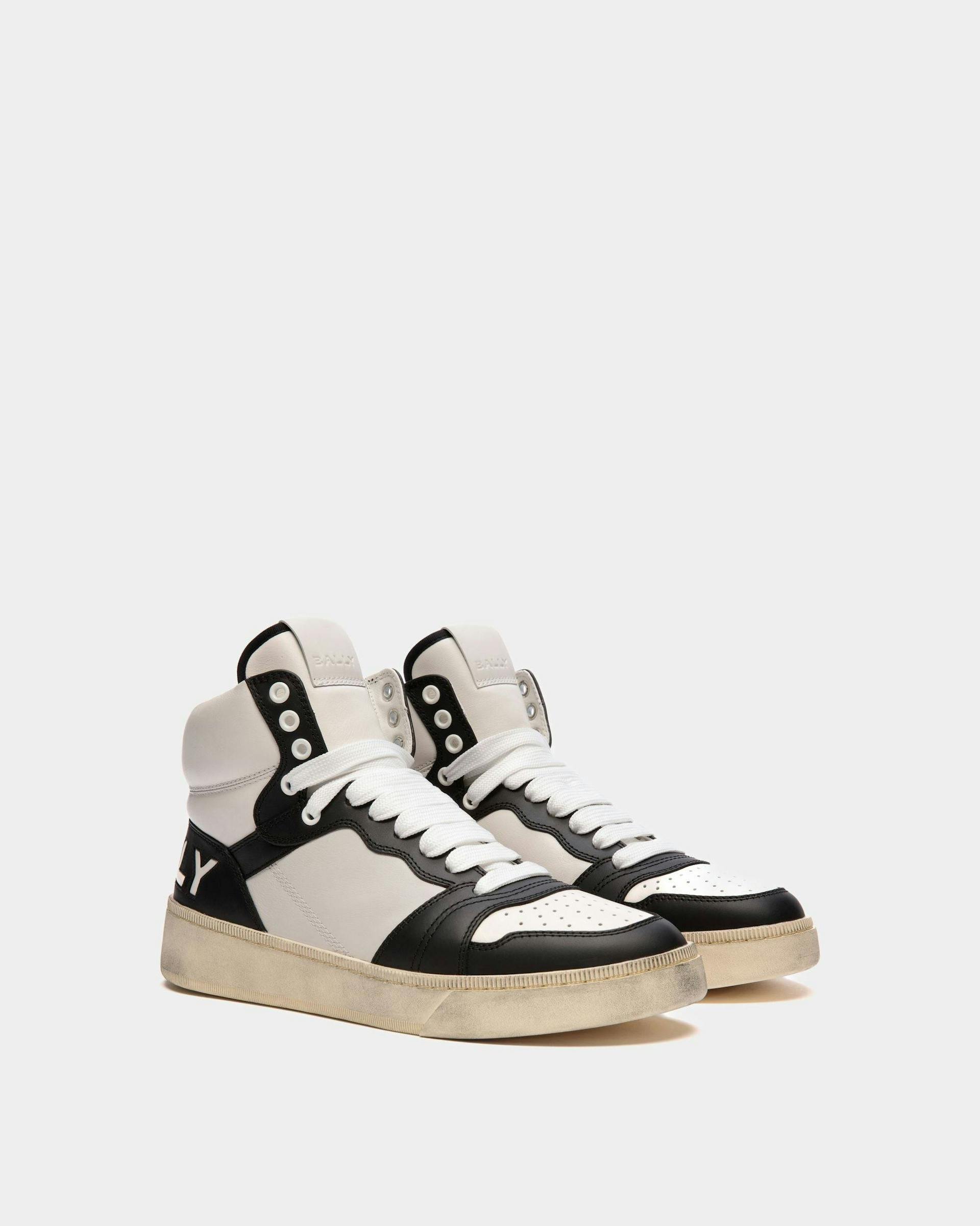 Men's Raise High-Top Sneaker in Black And White Leather | Bally | Still Life 3/4 Front