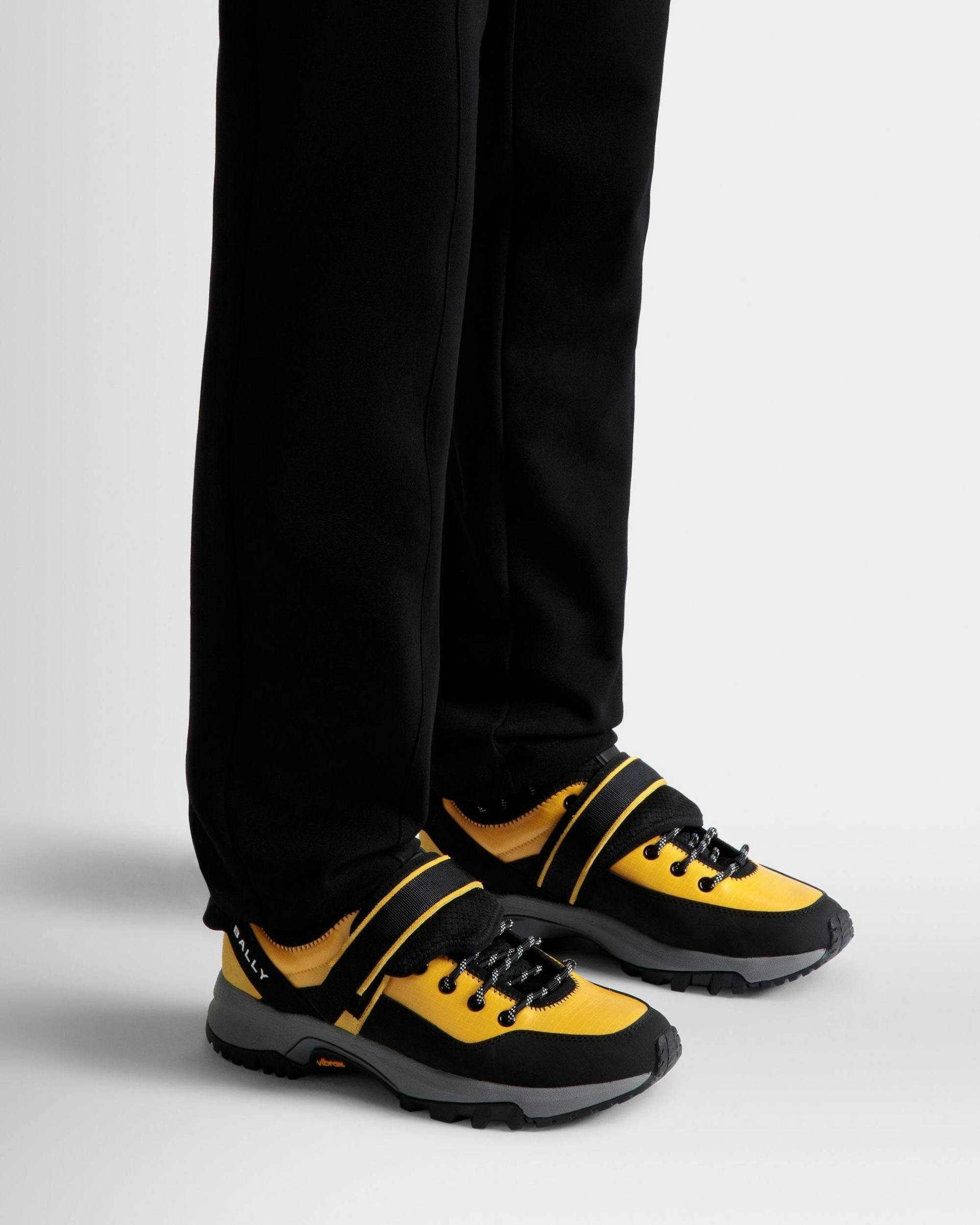 Men's Faster Sneaker In Yellow Nylon | Bally | On Model Close Up