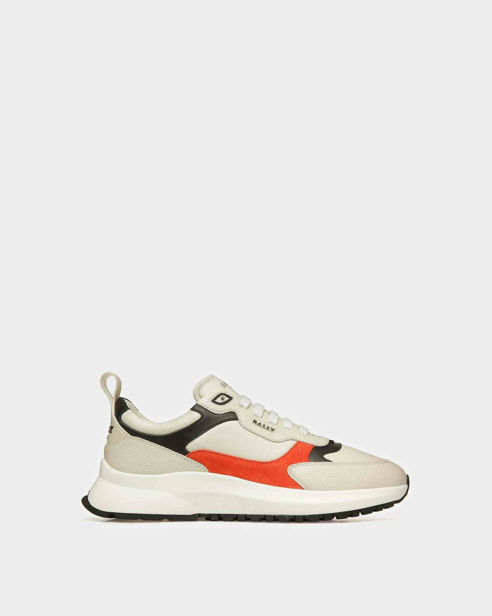 Dave Leather And Fabric Sneakers In Dusty White And Orange - Men's - Bally